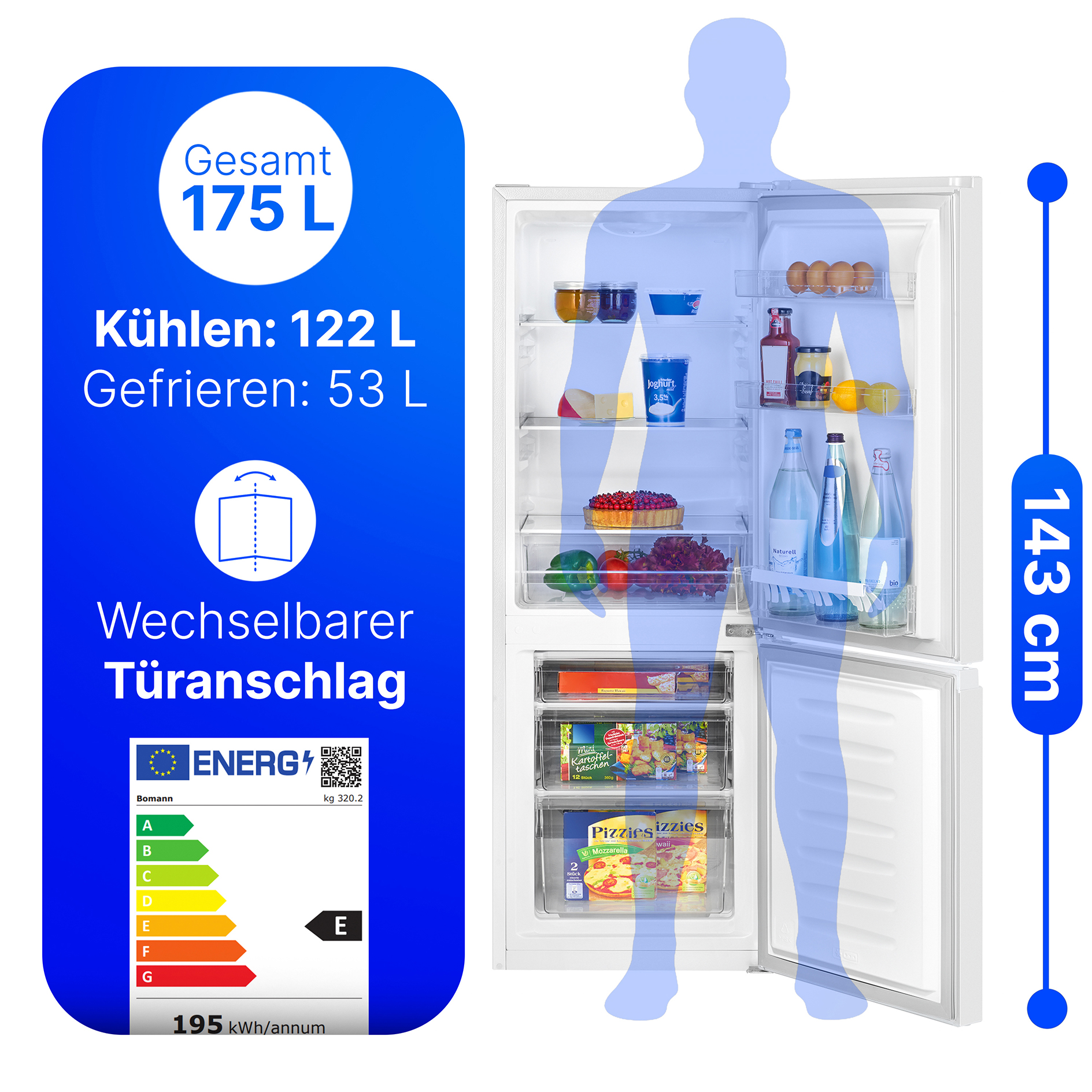 BOMANN Kühl-Gefrierkombination KG 320.2 - weiß - E