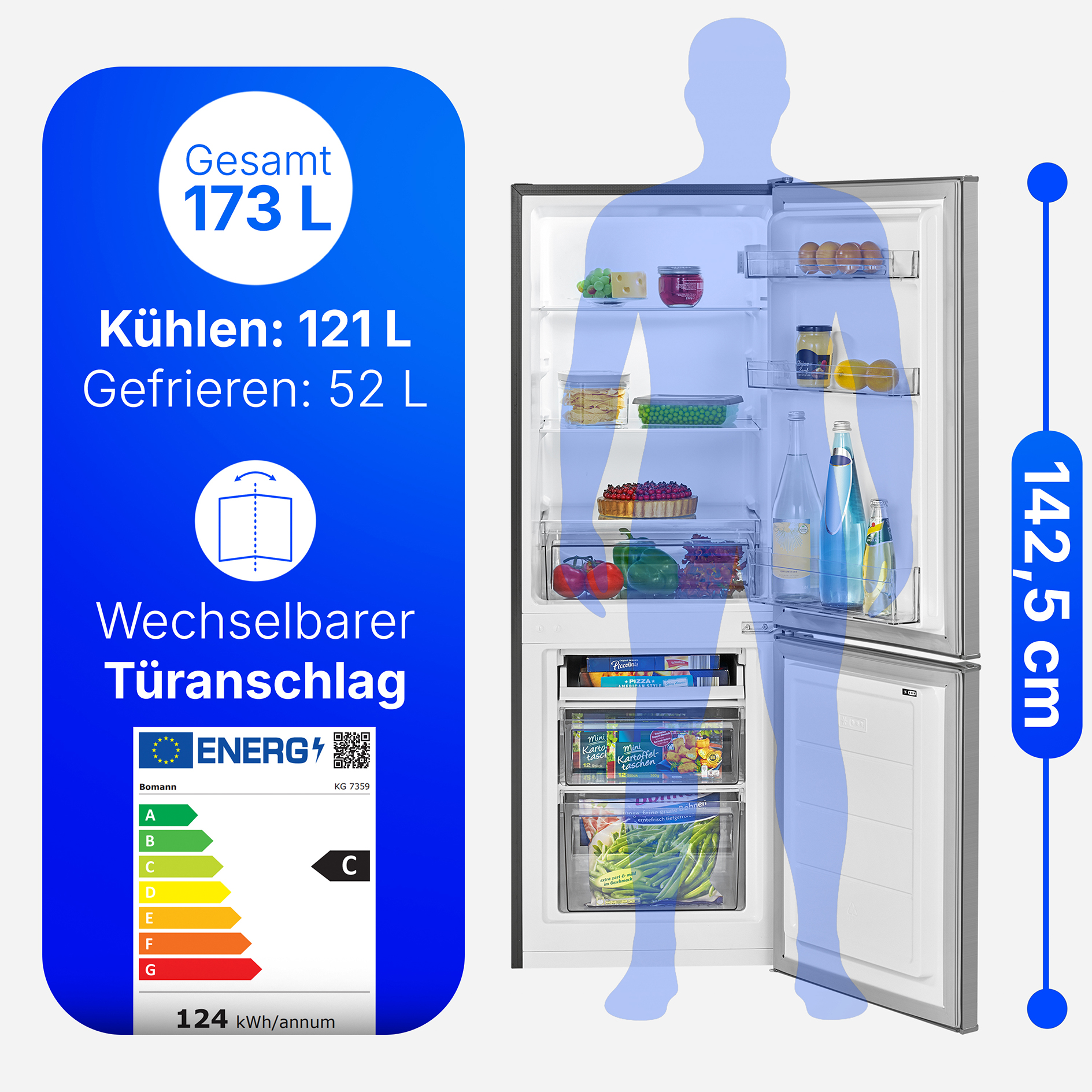 BOMANN Kühl-Gefrierkombination KG 7359 - Edelstahloptik - C