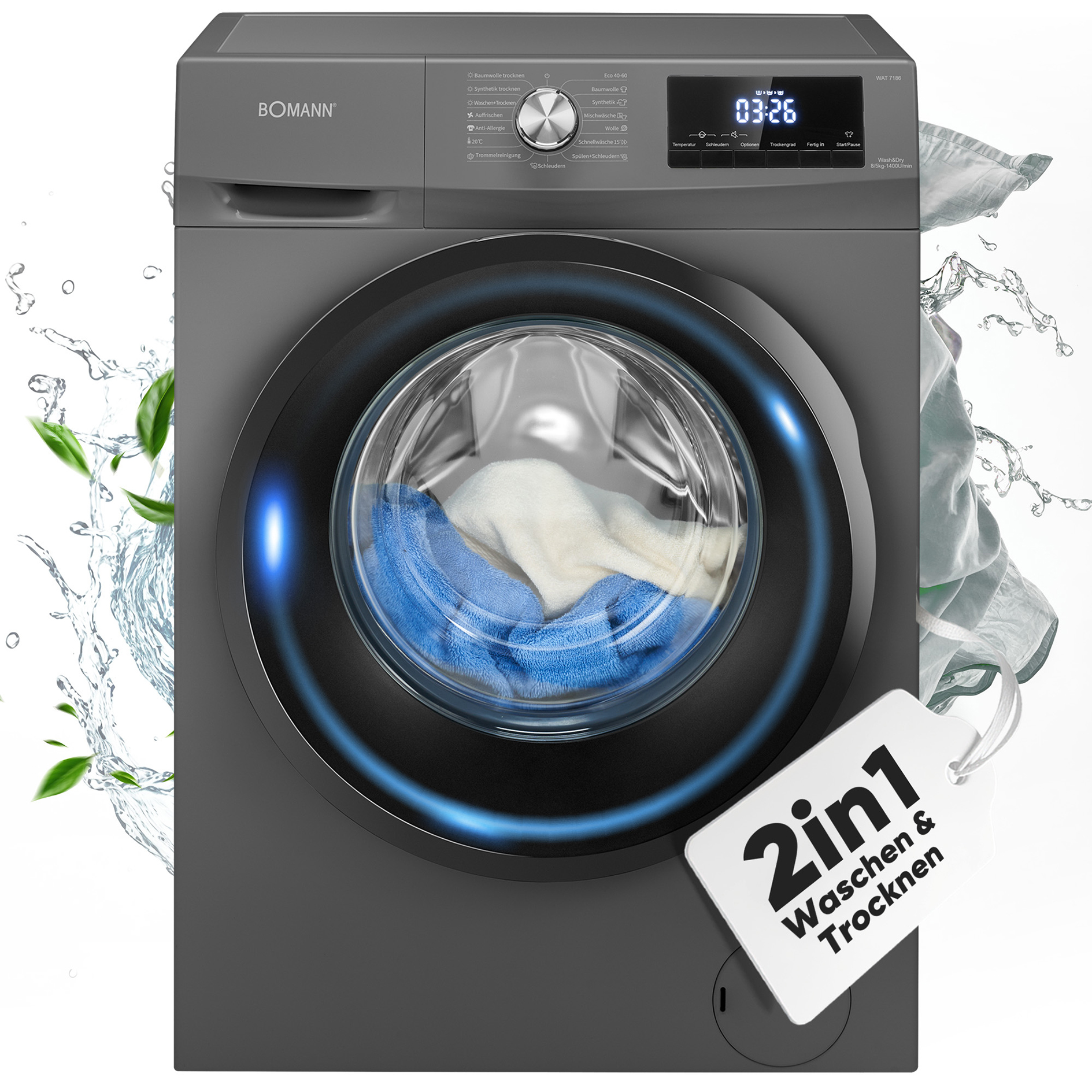 BOMANN Waschtrockner WAT 7186 - titan schwarz - 8 kg - D