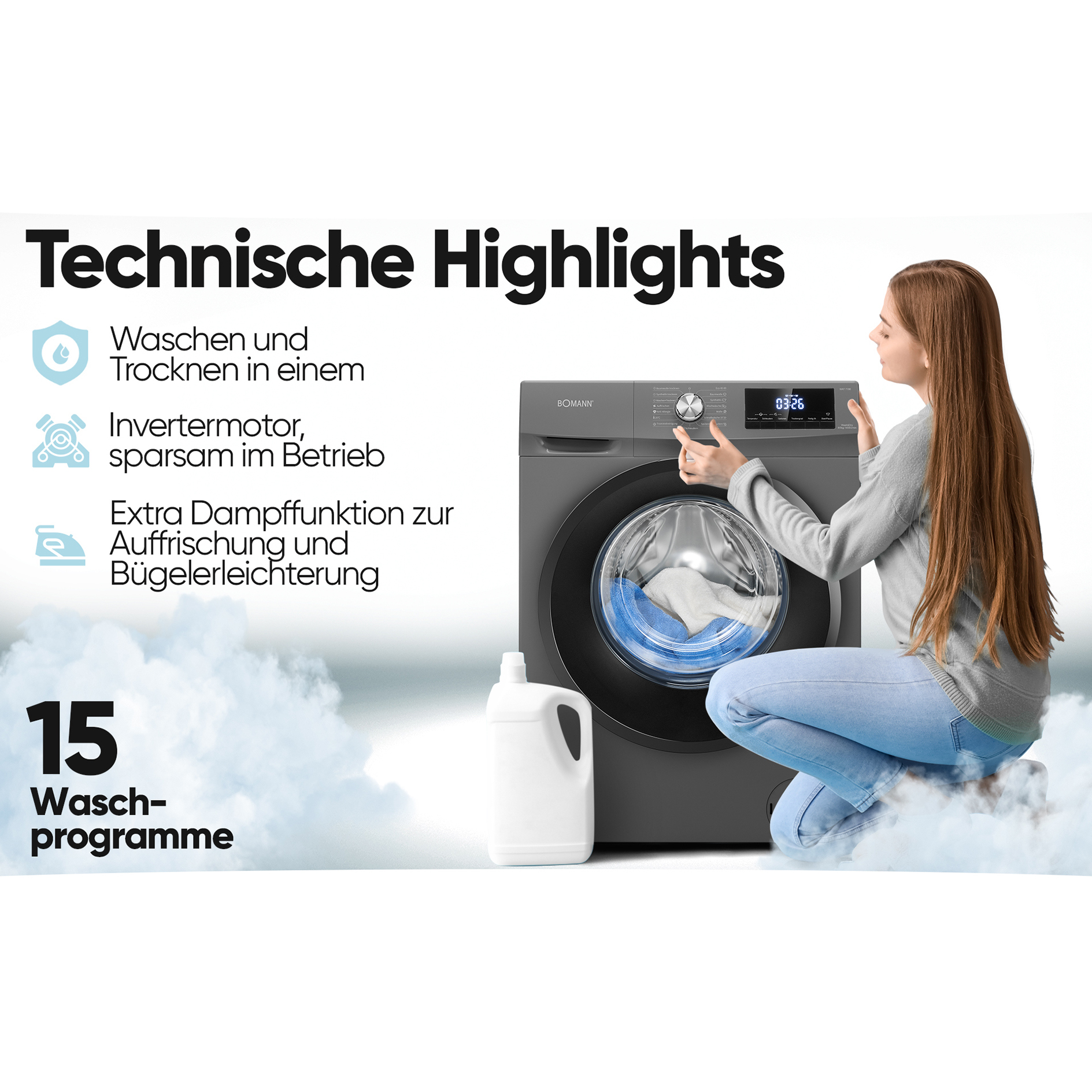 BOMANN Waschtrockner WAT 7186 - titan schwarz - 8 kg - D