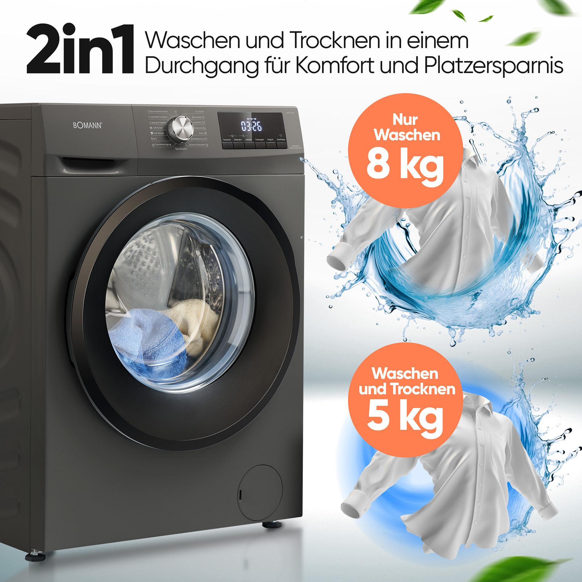 BOMANN Waschtrockner WAT 7186 - titan schwarz - 8 kg - D