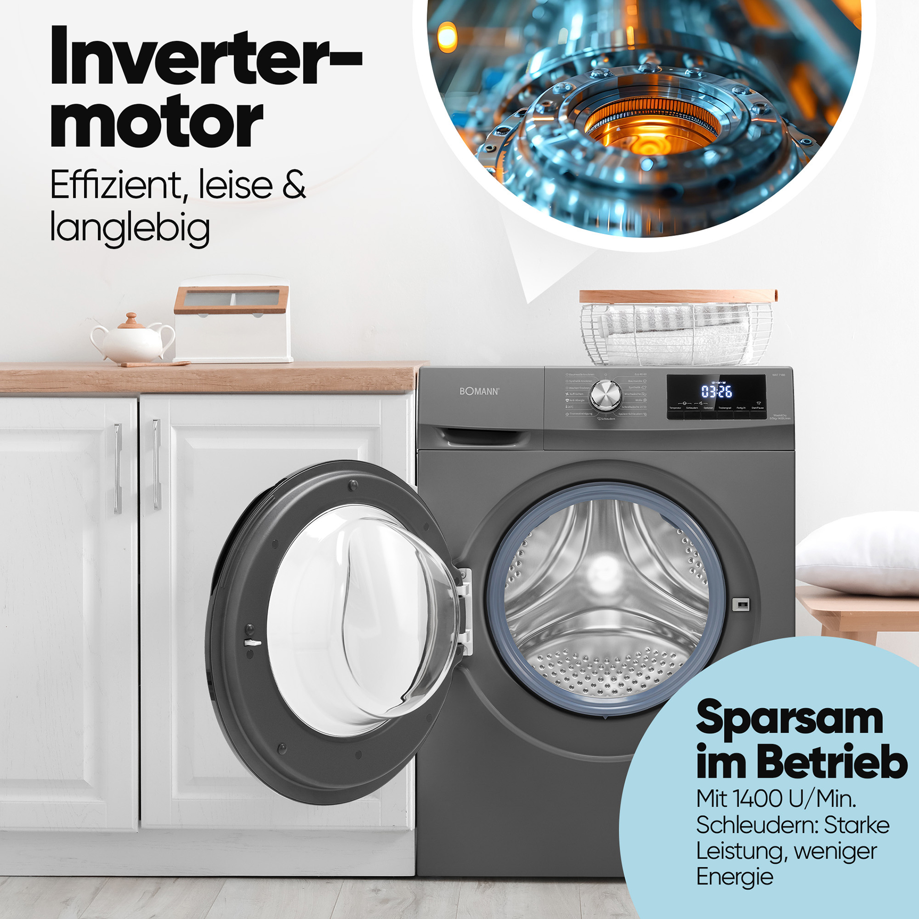 BOMANN Waschtrockner WAT 7186 - titan schwarz - 8 kg - D