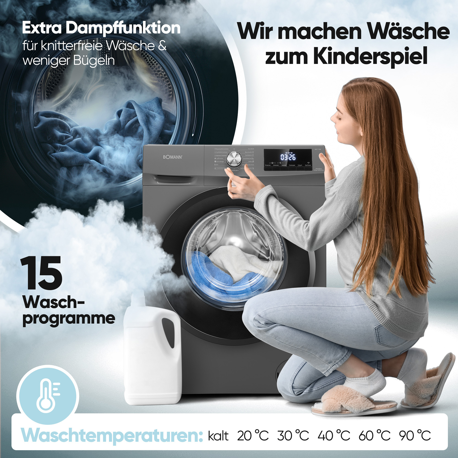 BOMANN Waschtrockner WAT 7186 - titan schwarz - 8 kg - D
