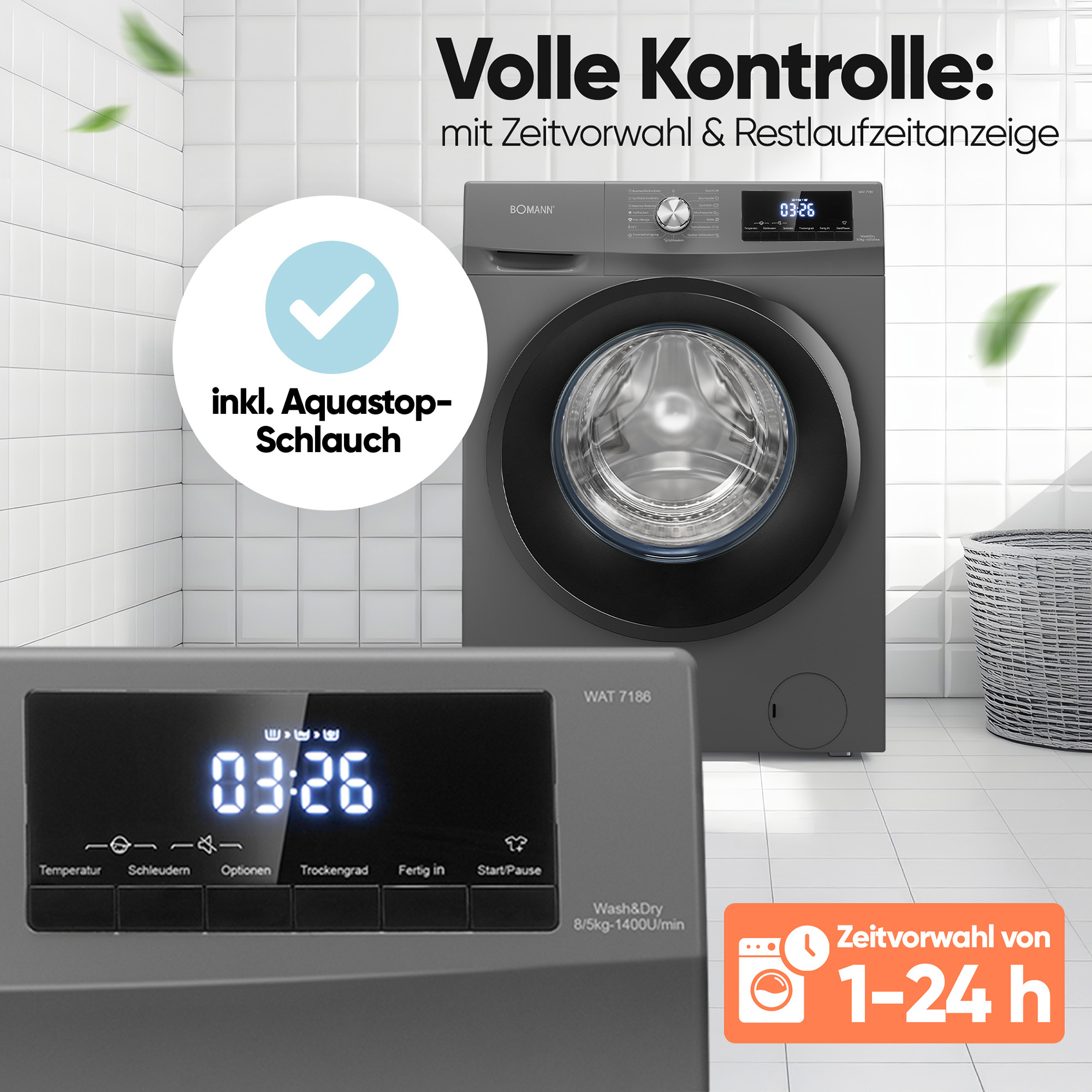 BOMANN Waschtrockner WAT 7186 - titan schwarz - 8 kg - D