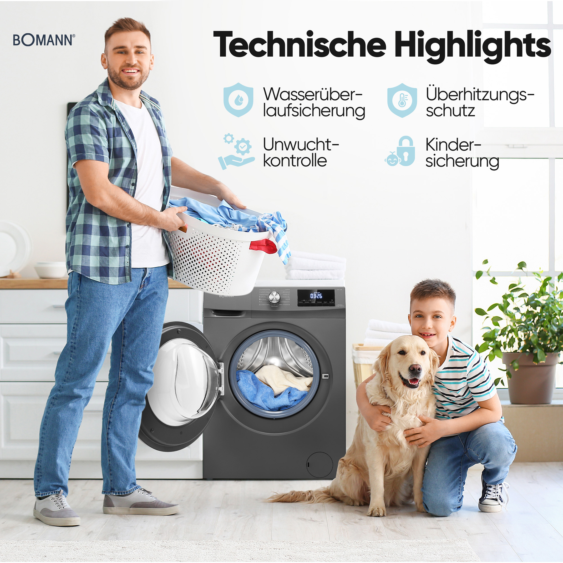 BOMANN Waschtrockner WAT 7186 - titan schwarz - 8 kg - D