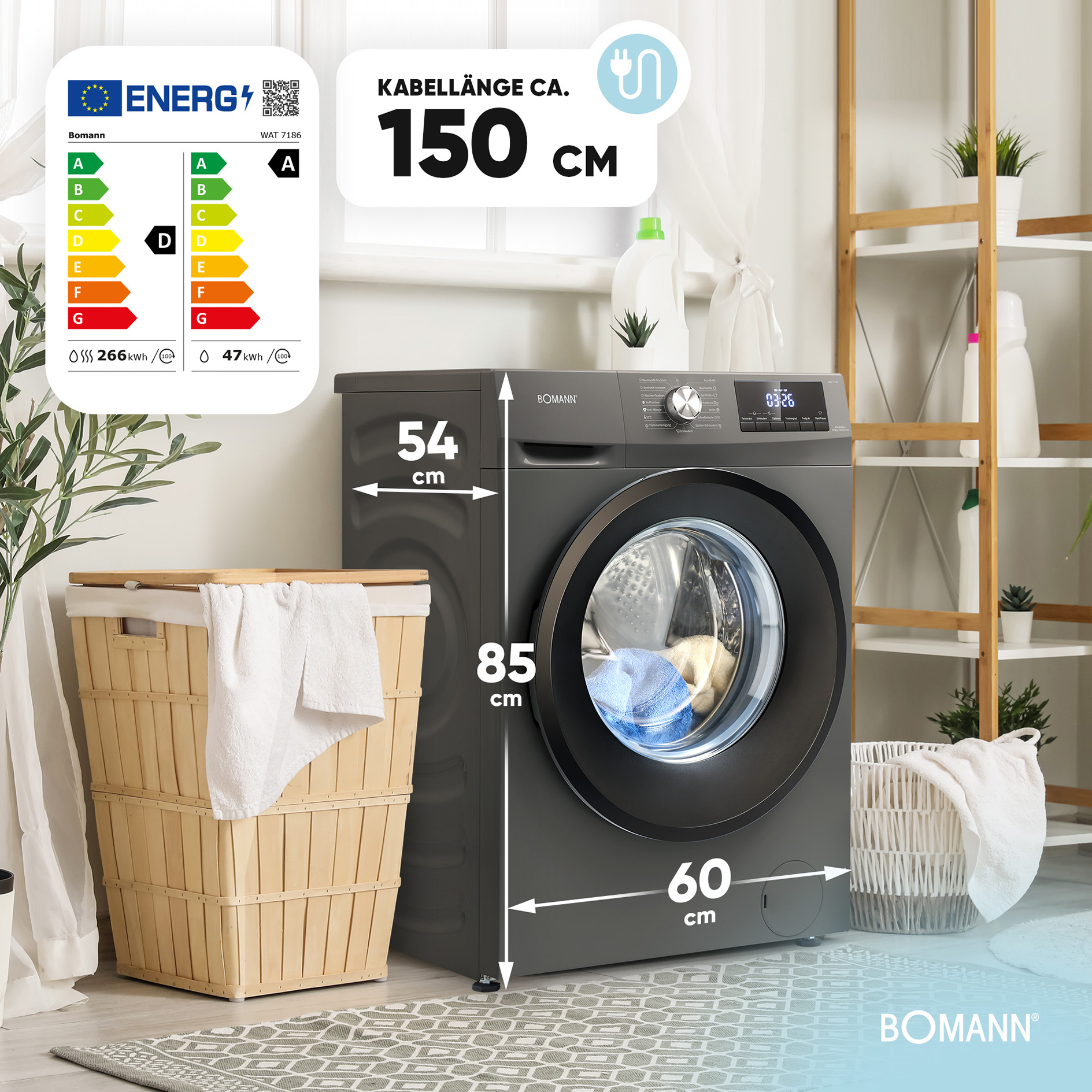 BOMANN Waschtrockner WAT 7186 - titan schwarz - 8 kg - D