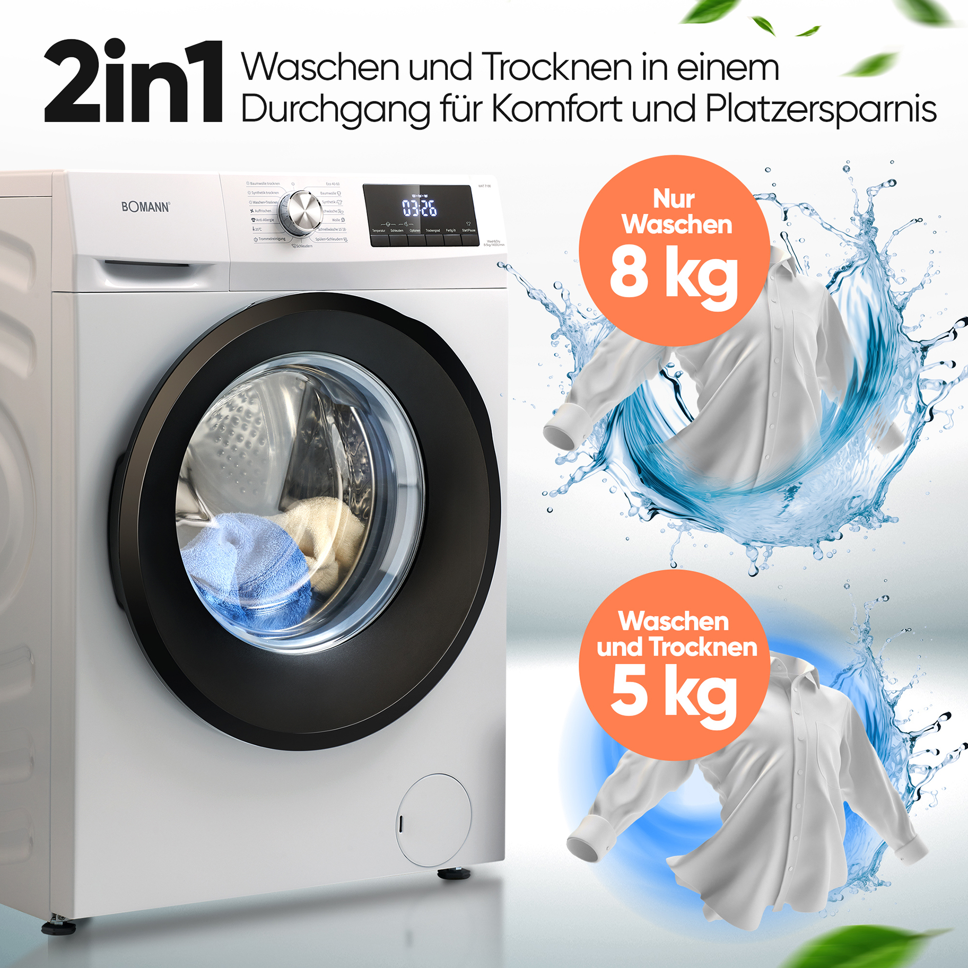 BOMANN Waschtrockner WAT 7186 - weiß - 8 kg - D