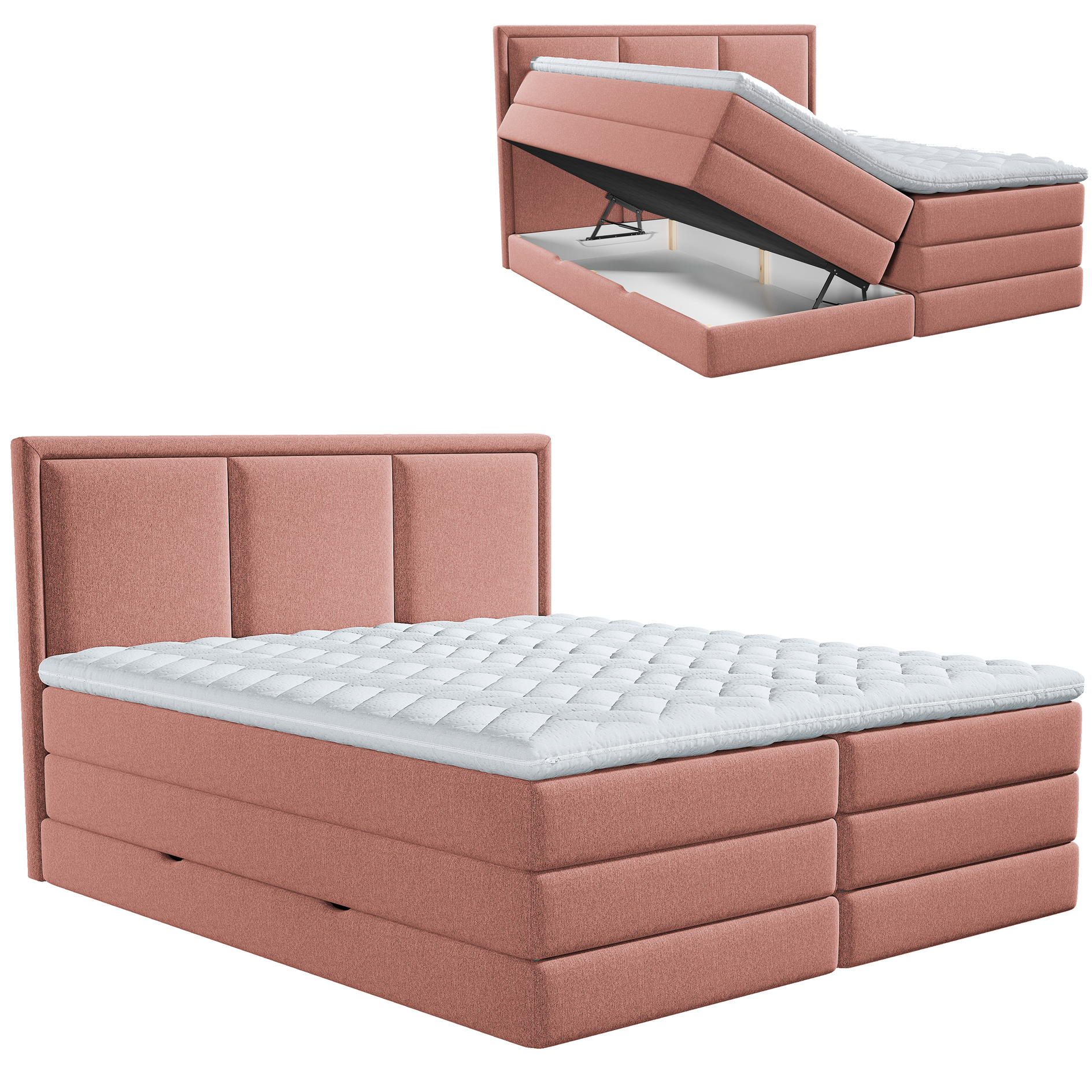 Boxspringbett - altrosa - H3/H4 - Bettkasten - inklusive Topper - 180x200 cm