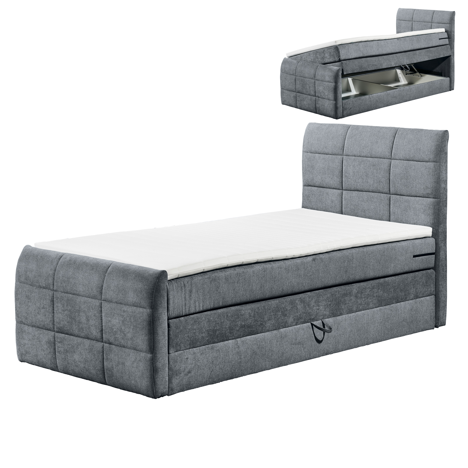Boxspringbett - anthrazit - H2 - 120x200 cm