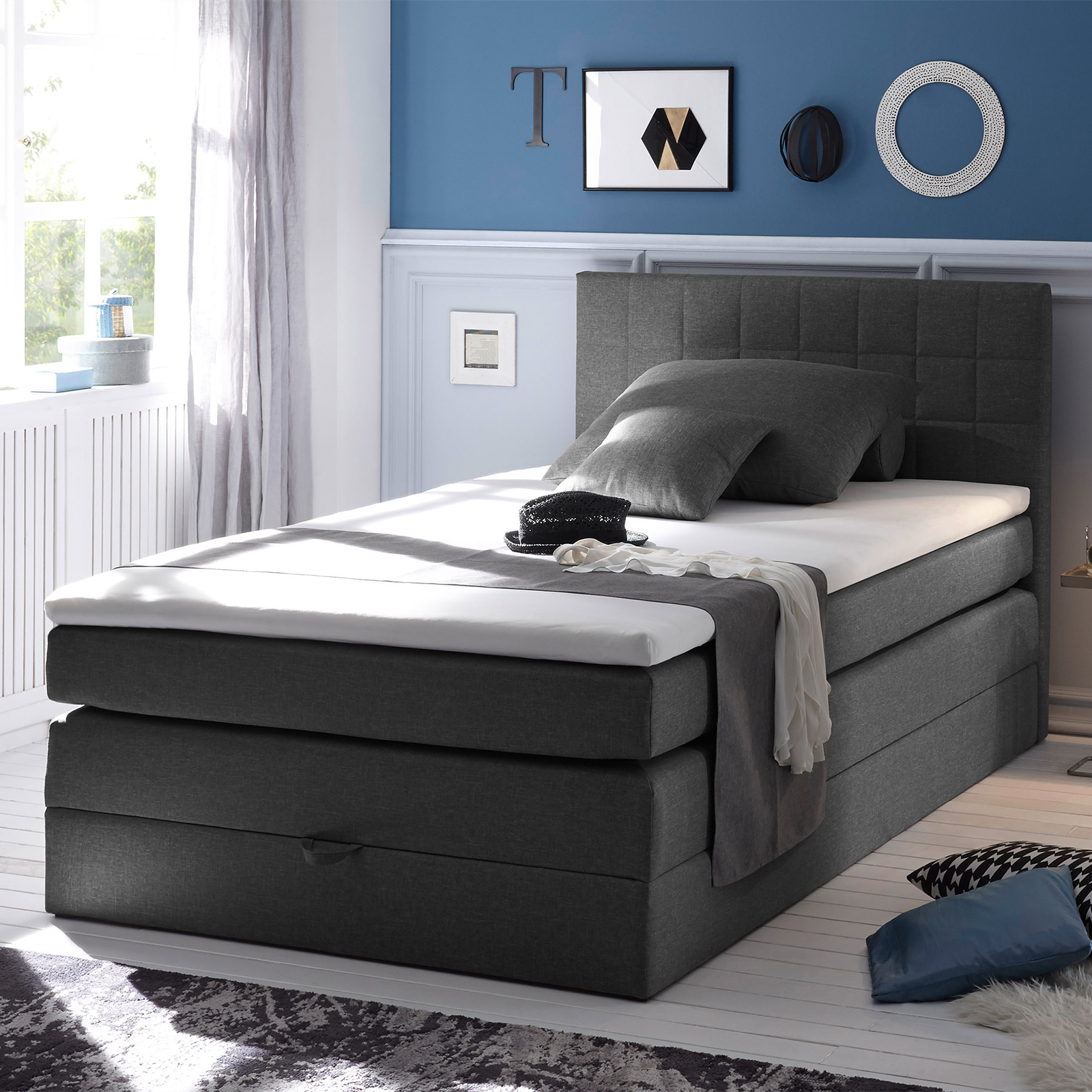 Doluna Boxspringbett Andybur 140x200 Cm Anthrazit – Mit Visco-Topper, 7-Zonen Taschenfederkern, Bettkasten
