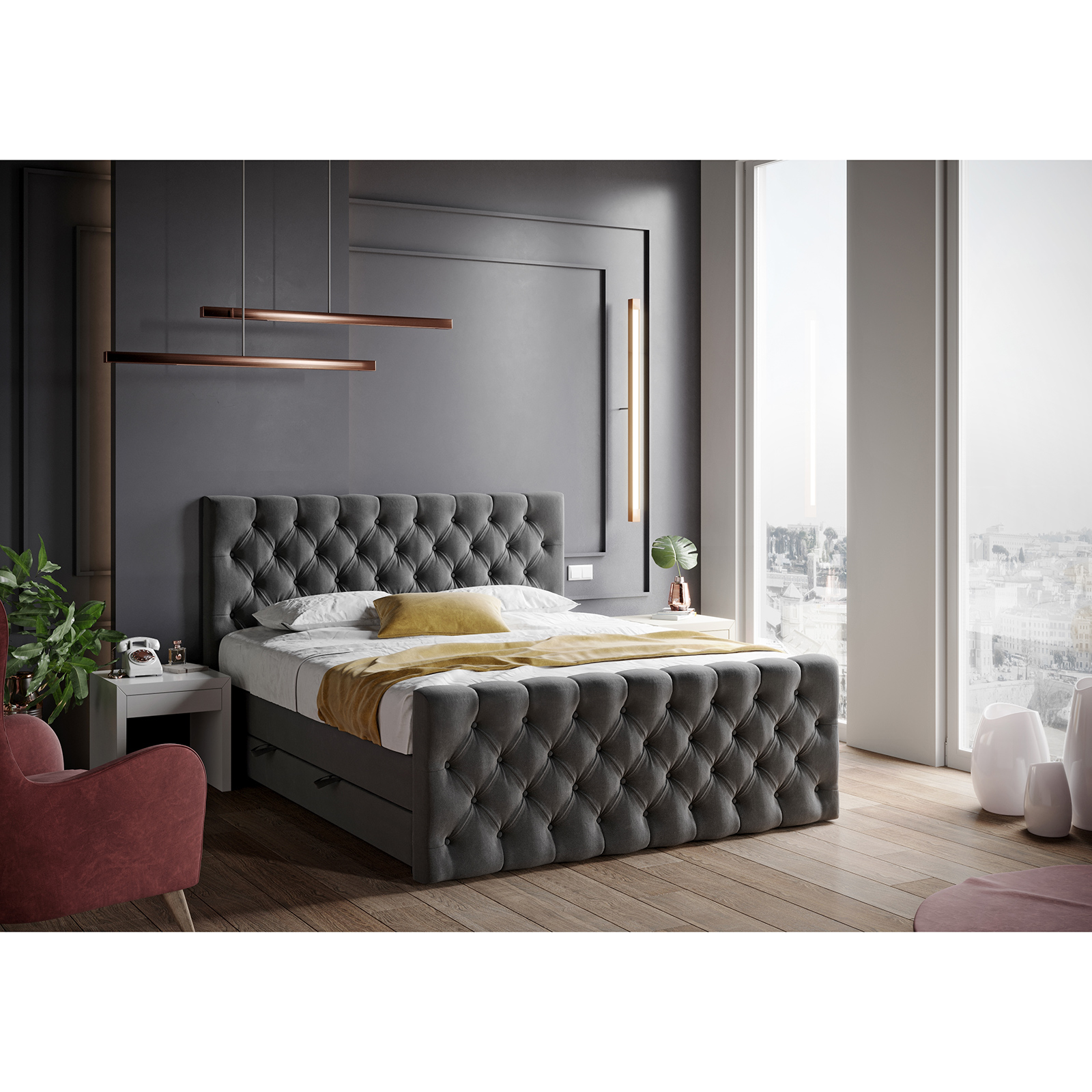 Boxspringbett - anthrazit - H3 - 180x200 cm