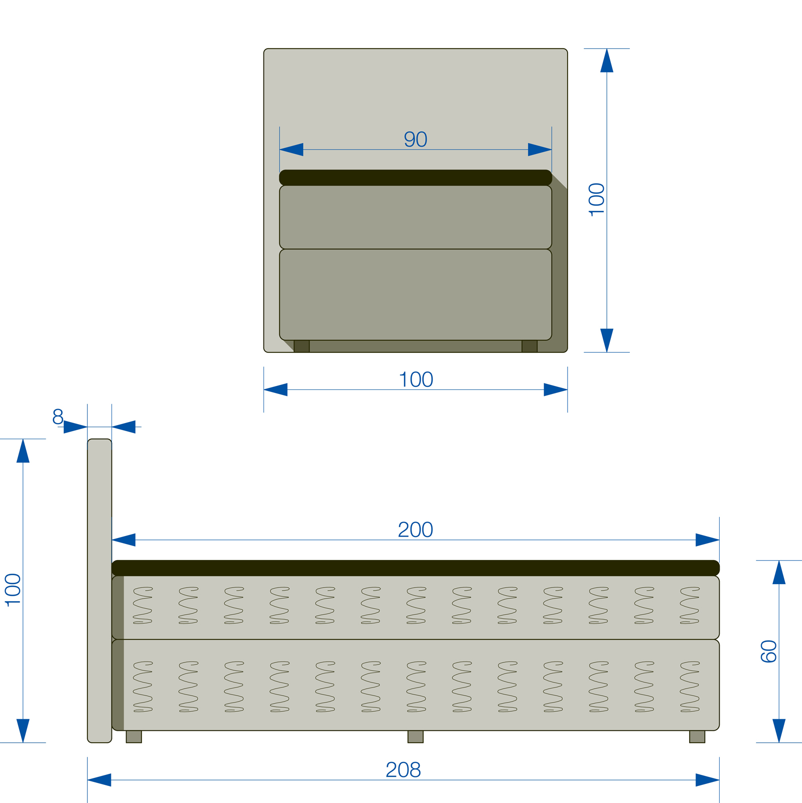 Boxspringbett - anthrazit - H3 - 90x200 cm