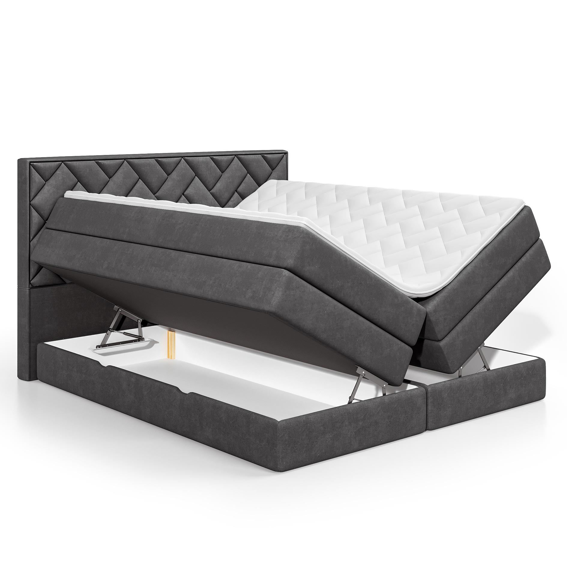 Boxspringbett - anthrazit - H3/H4 - Staukasten - Topper - 160x200 cm