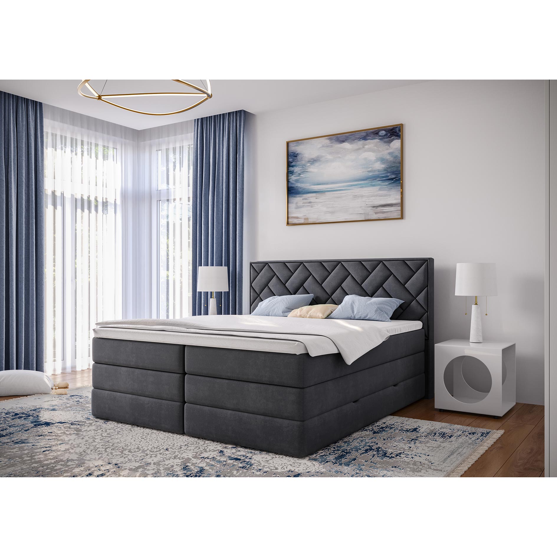 Boxspringbett - anthrazit - H3/H4 - Staukasten - Topper - 160x200 cm