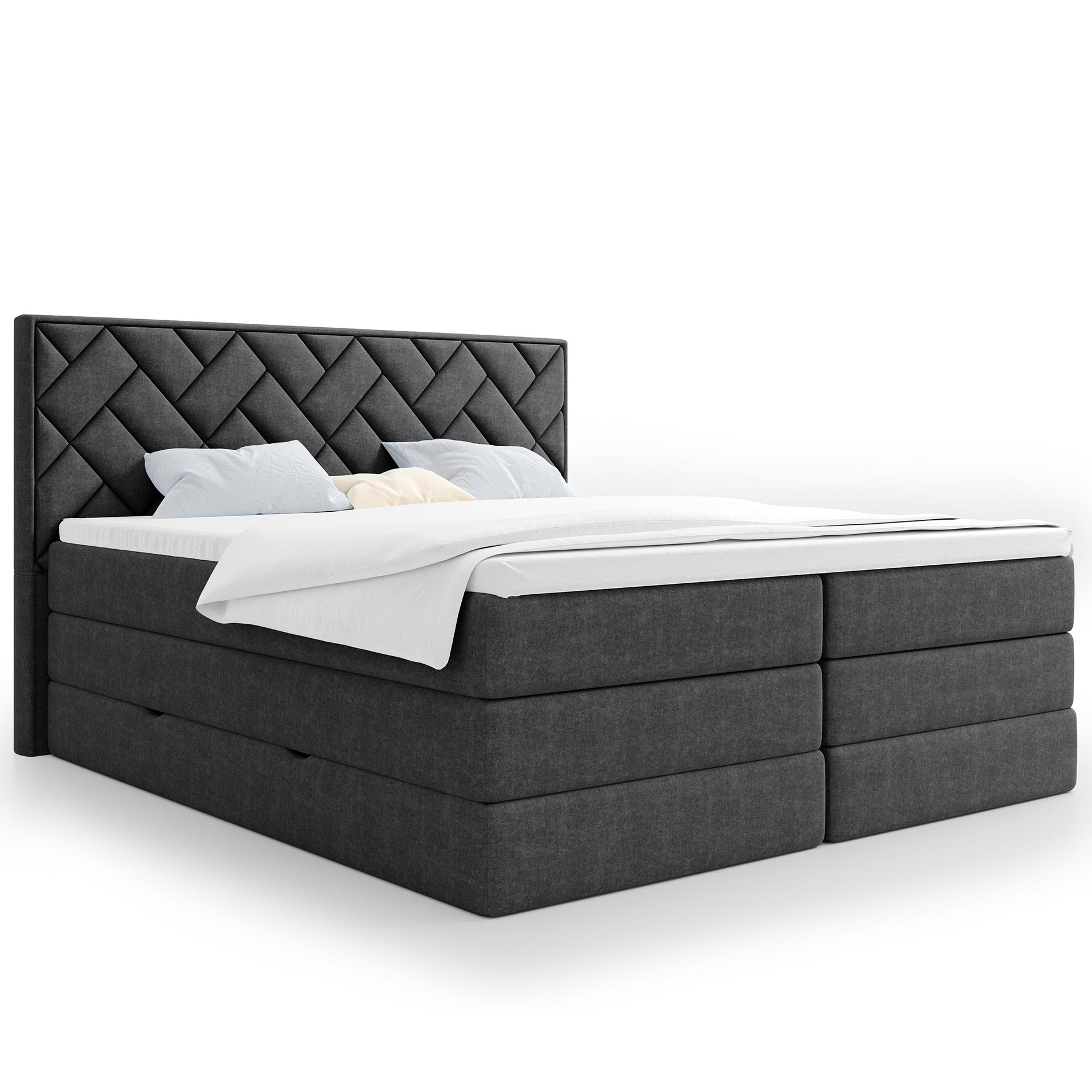Boxspringbett - anthrazit - H3/H4 - Staukasten - Topper - 160x200 cm