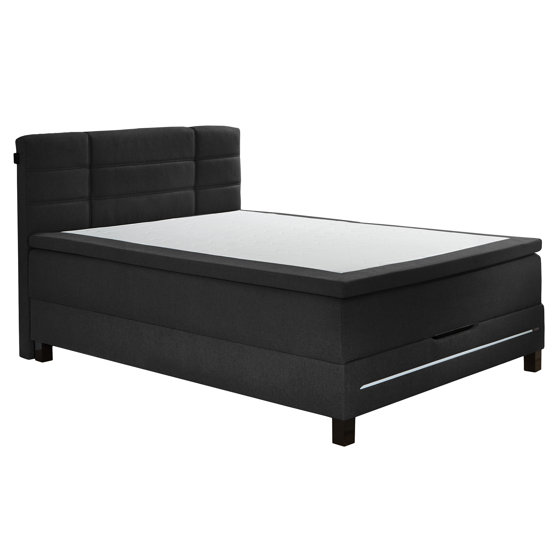 Boxspringbett - anthrazit - H3 - mit Bettkasten - LED-Lichtleiste - 140x200 cm