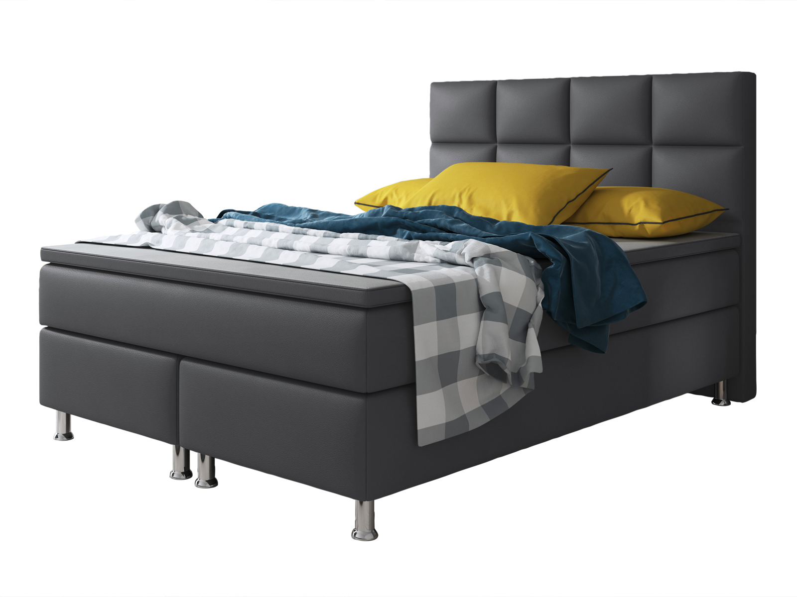 Boxspringbett - anthrazit - mit Topper - H3 - 140x200 cm