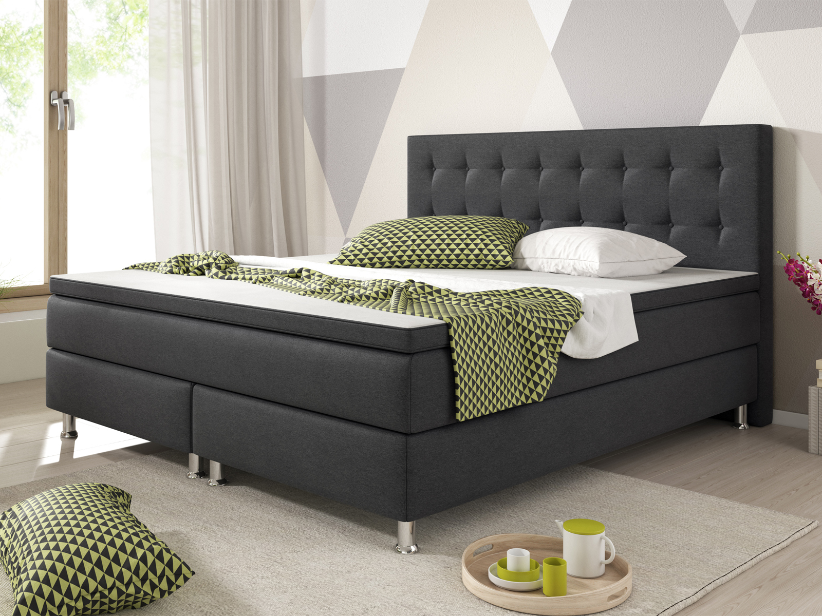 Boxspringbett - anthrazit - mit Topper - H3 - 180x200 cm