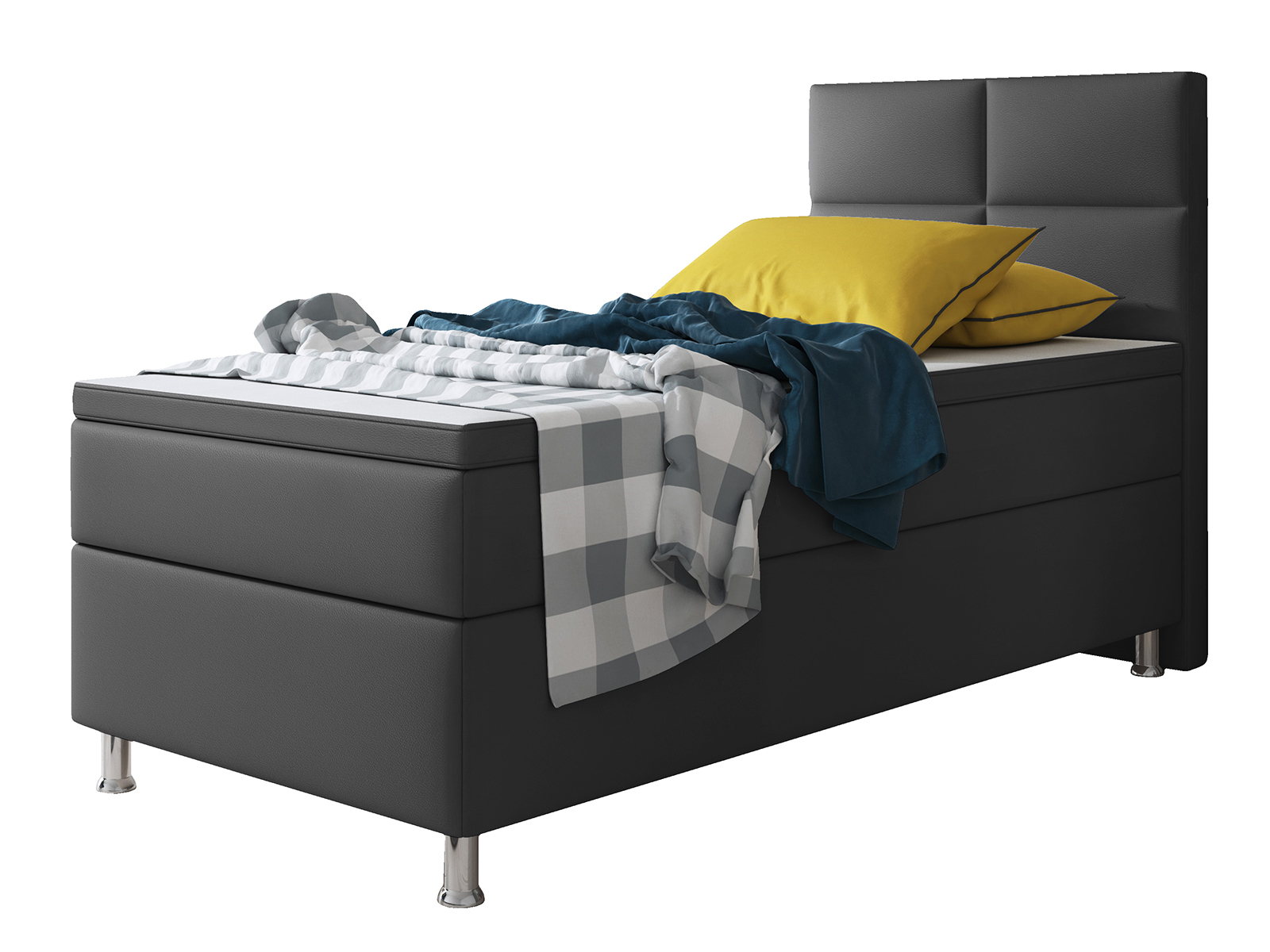 Boxspringbett - anthrazit - mit Topper - H3 - 90x200 cm