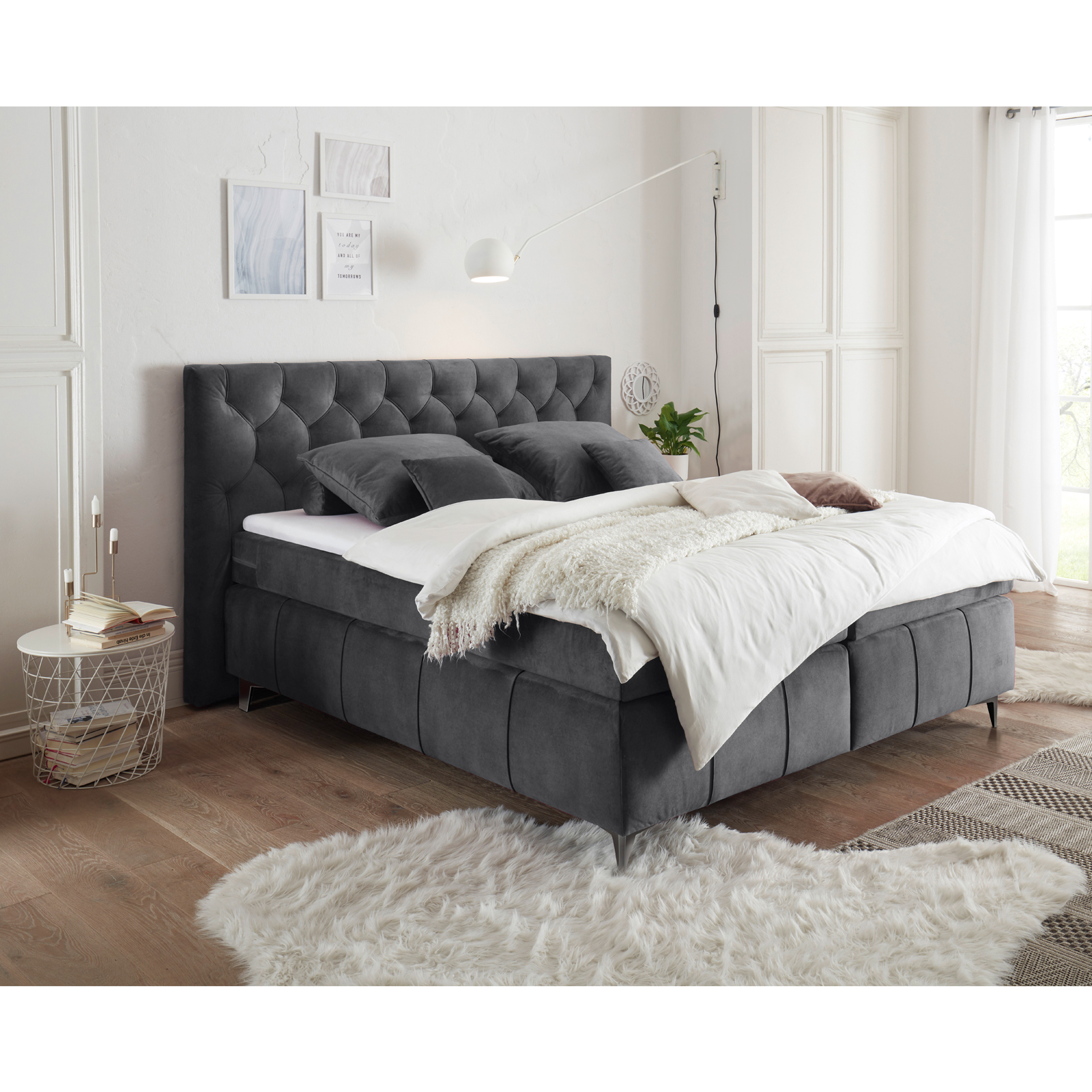 Boxspringbett - anthrazit - Tonnentaschenfederkern - H2 - 160x200 cm