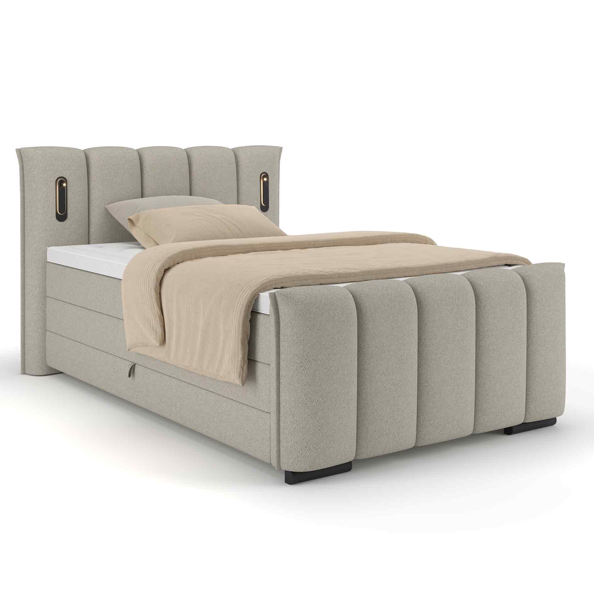 Boxspringbett - aschgrau - H2/H3 - inklusive Topper - 120x200 cm