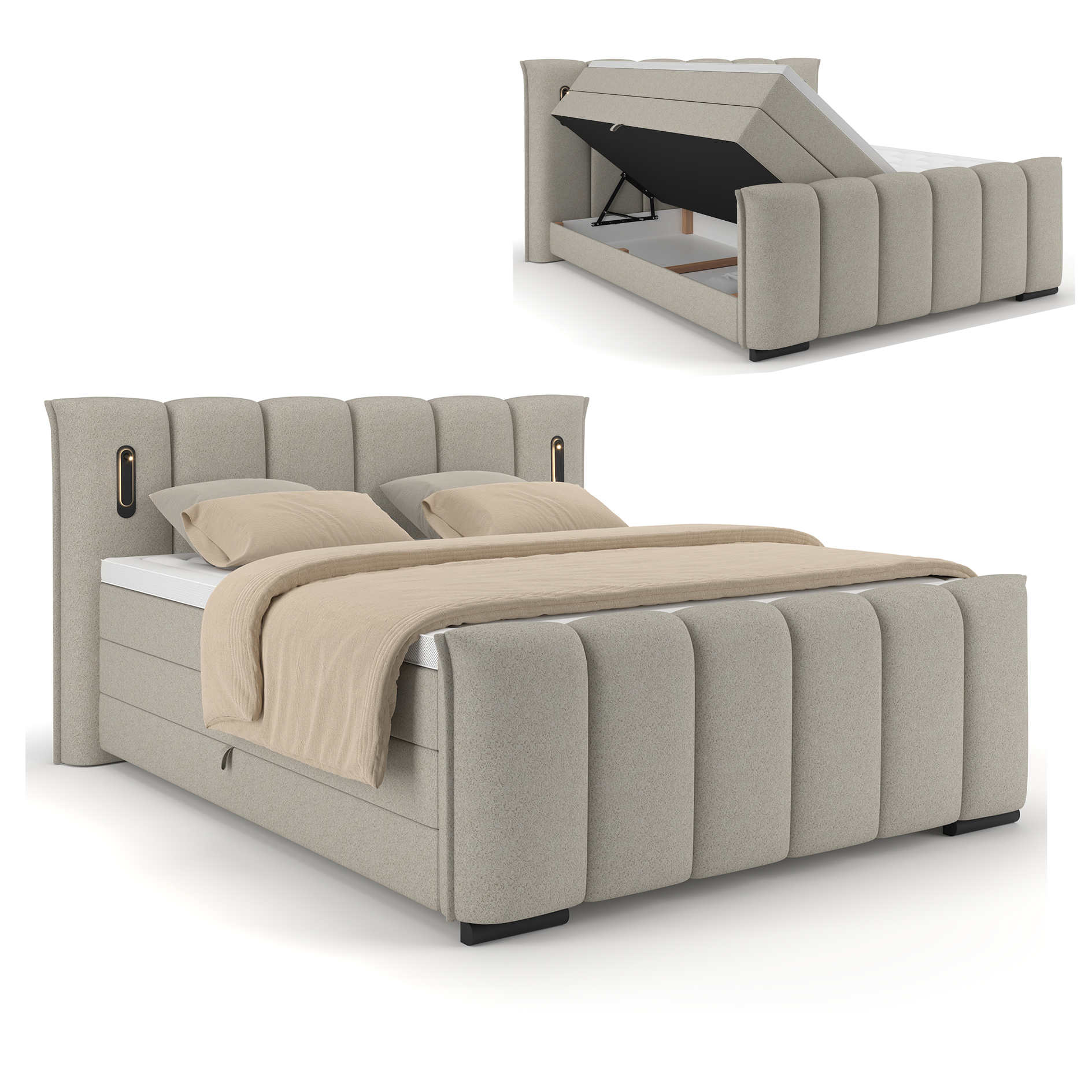 Boxspringbett - aschgrau - H2/H3 - inklusive Topper - 200x220 cm