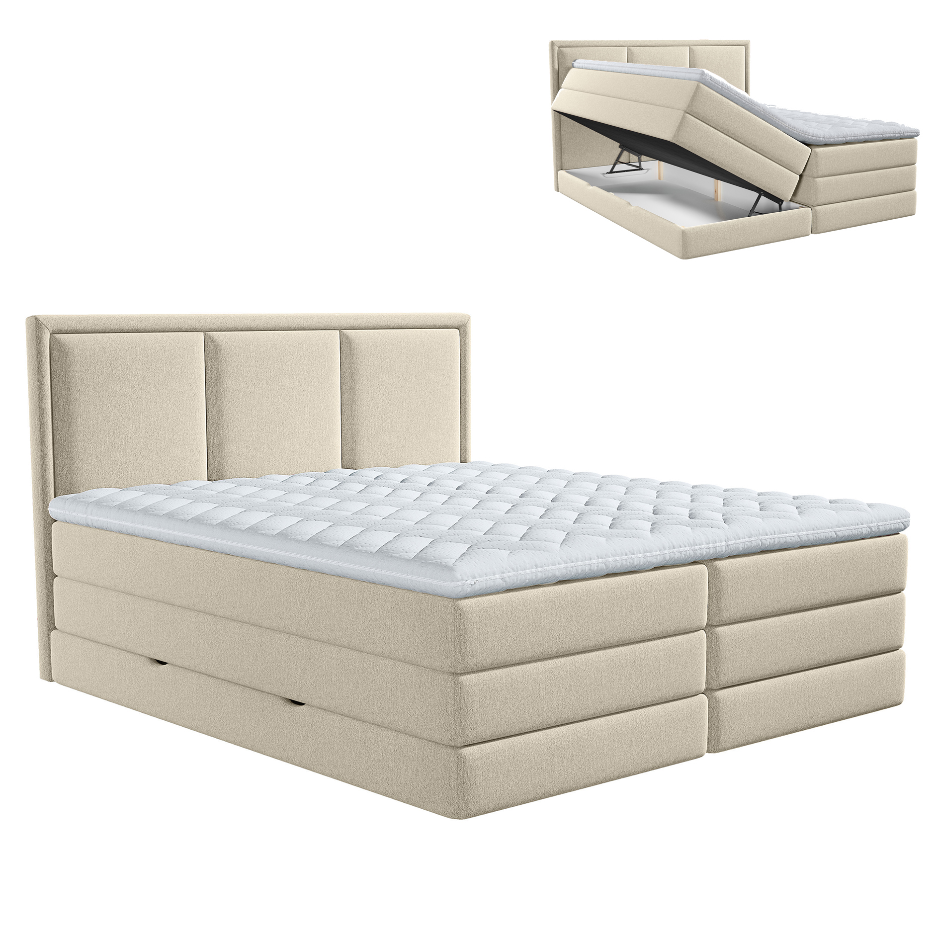 Boxspringbett - beige - H2/H3 - Bettkasten - inklusive Topper - 160x200 cm