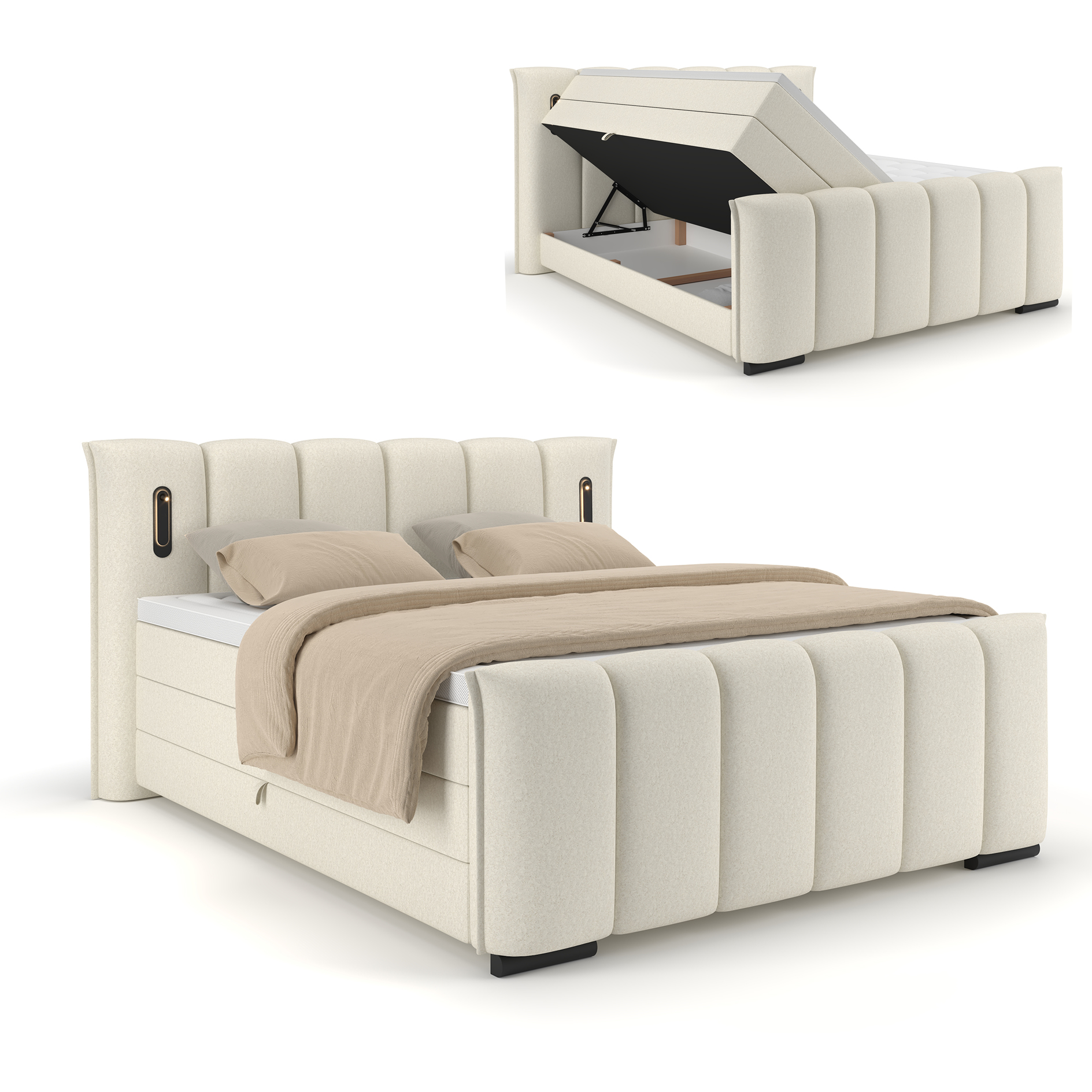 Boxspringbett - beige - H2/H3 - inklusive Topper - 180x220 cm