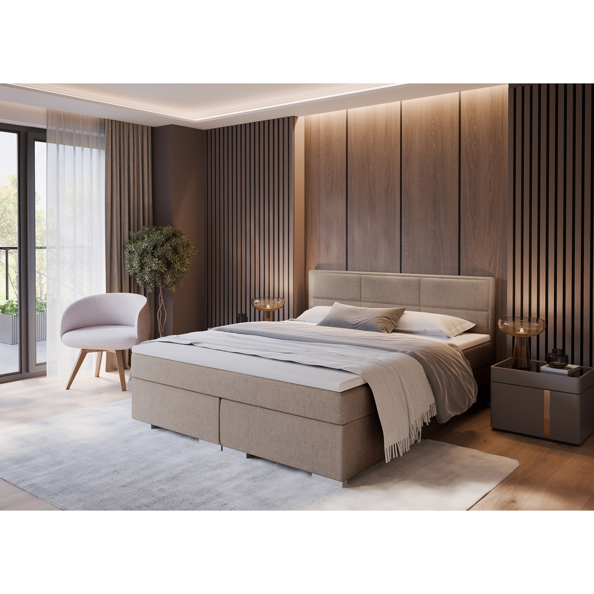 Boxspringbett - beige - H2/H3 - mit Topper - 160x200 cm