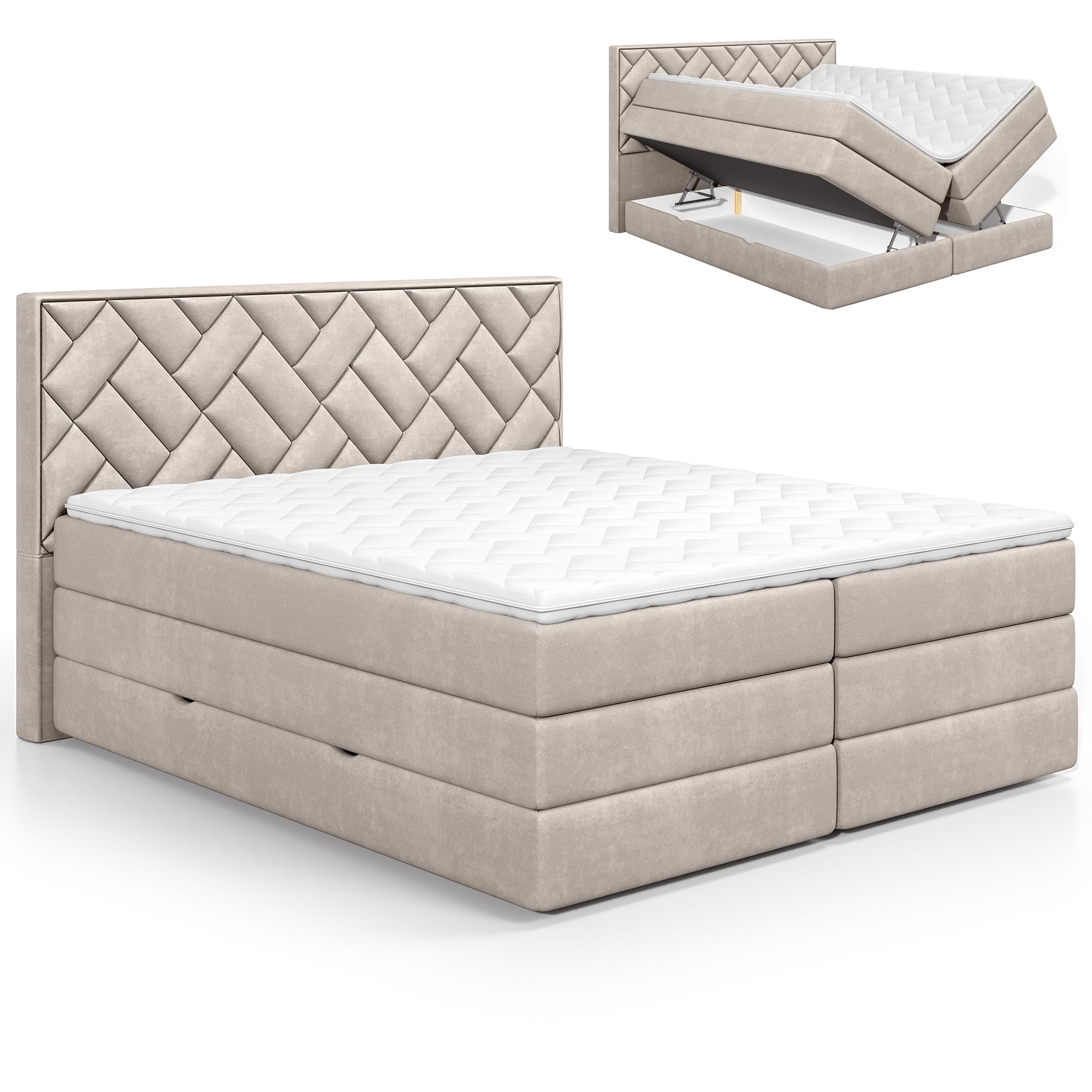 Boxspringbett - beige - H2/H3 - Staukasten - Topper - 180x200 cm
