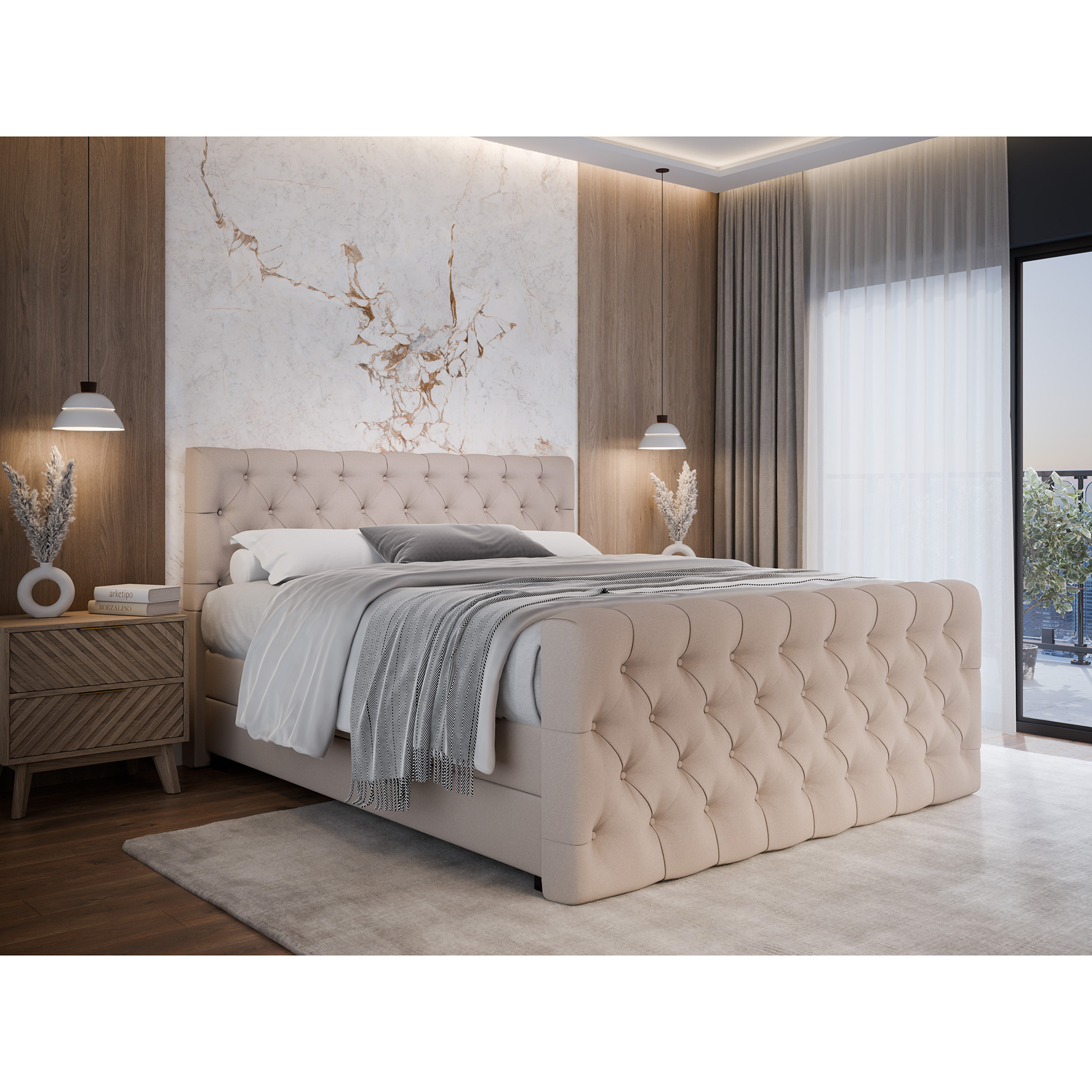 Boxspringbett - beige - H3 - 160x200 cm 