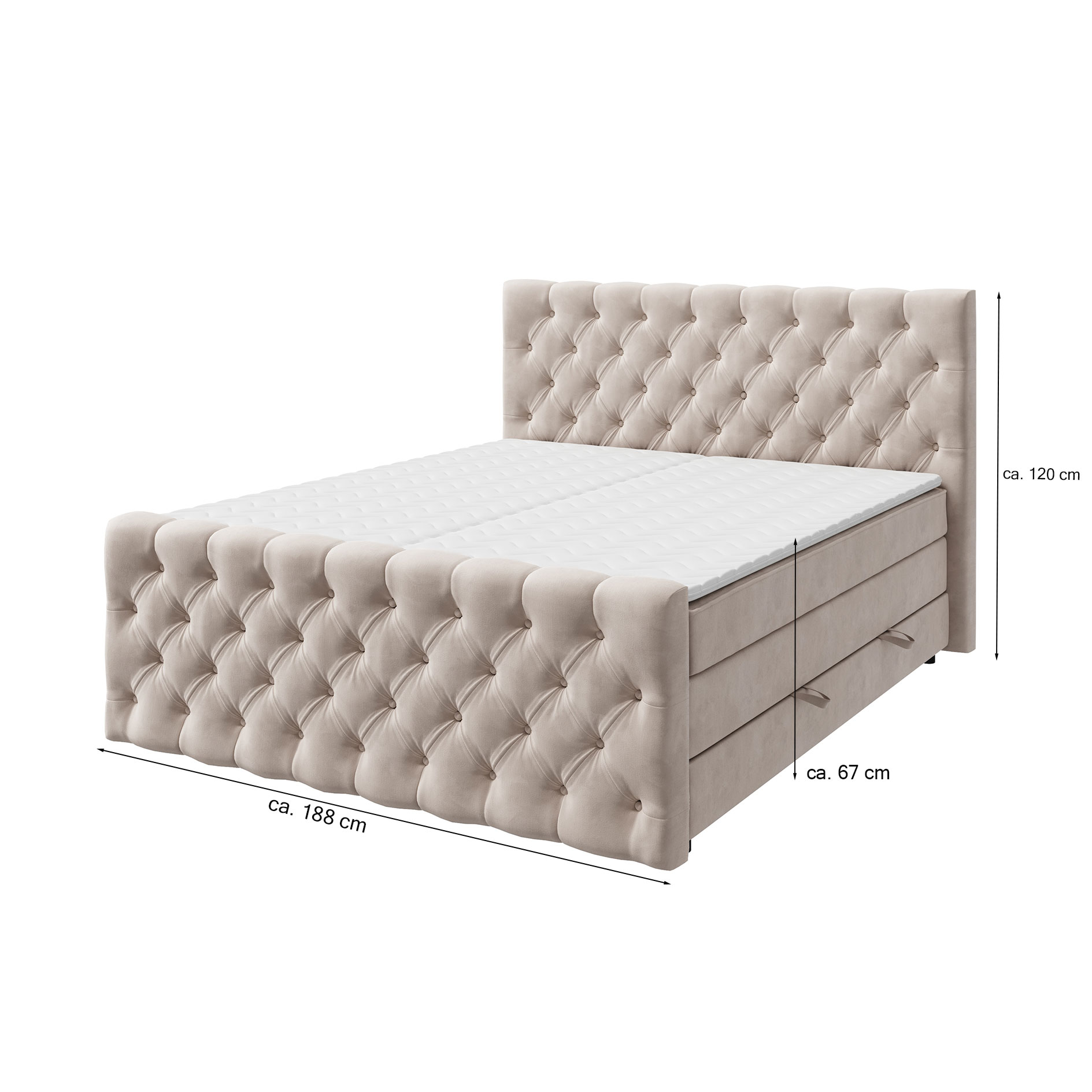 Boxspringbett - beige - H3 - 160x200 cm 