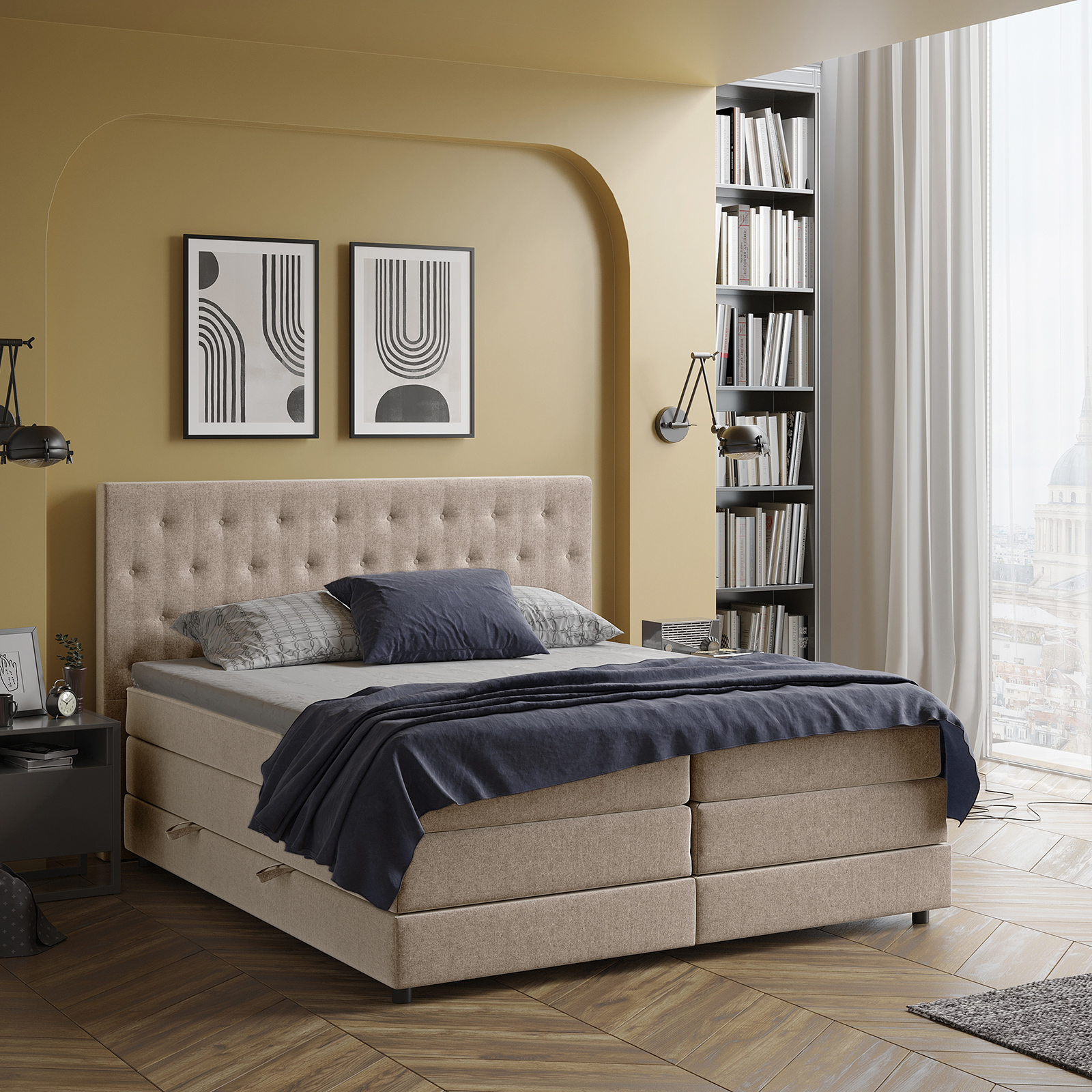 Boxspringbett - beige - H3 - 180x200 cm