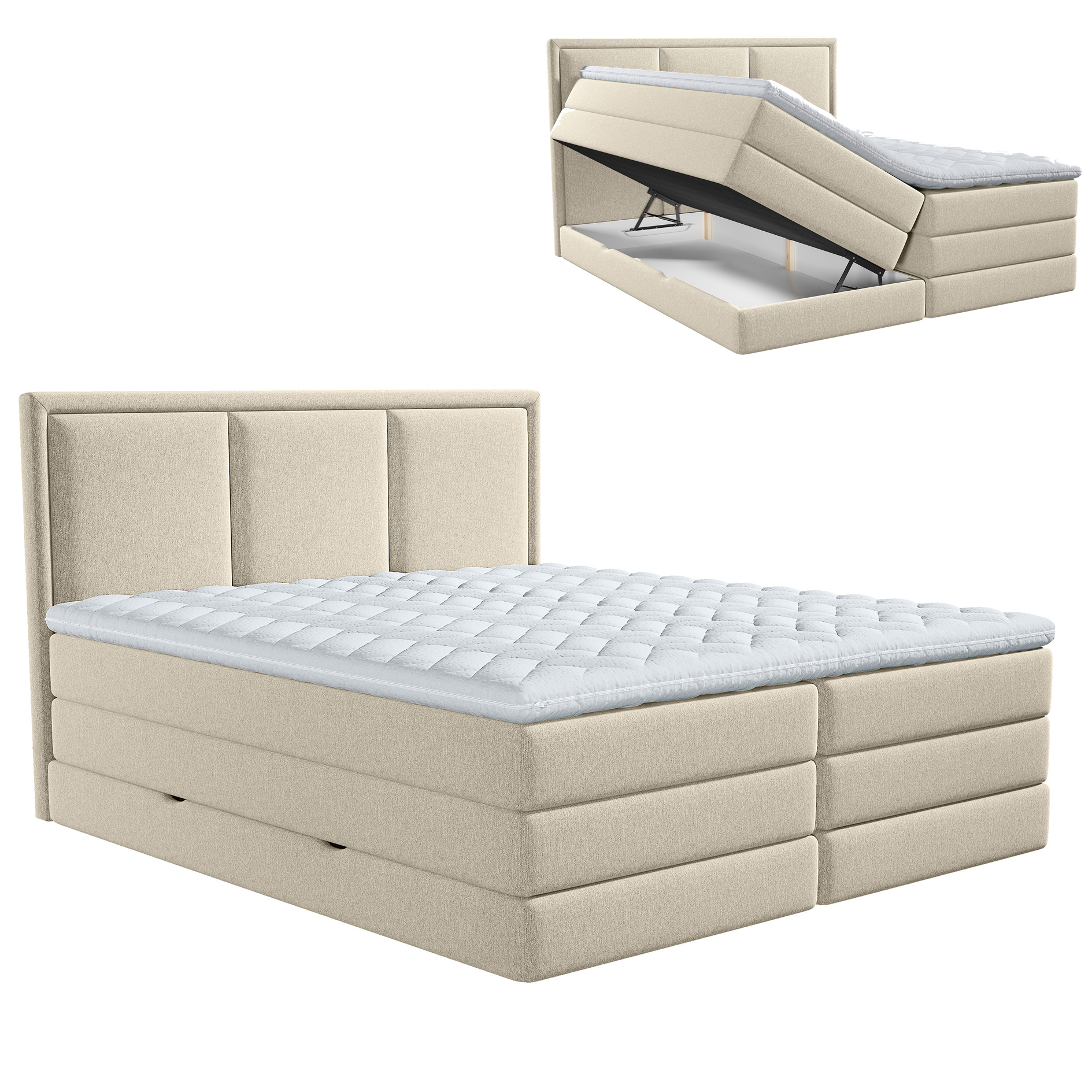 Boxspringbett - beige - H3/H4 - Bettkasten - inklusive Topper - 140x200 cm