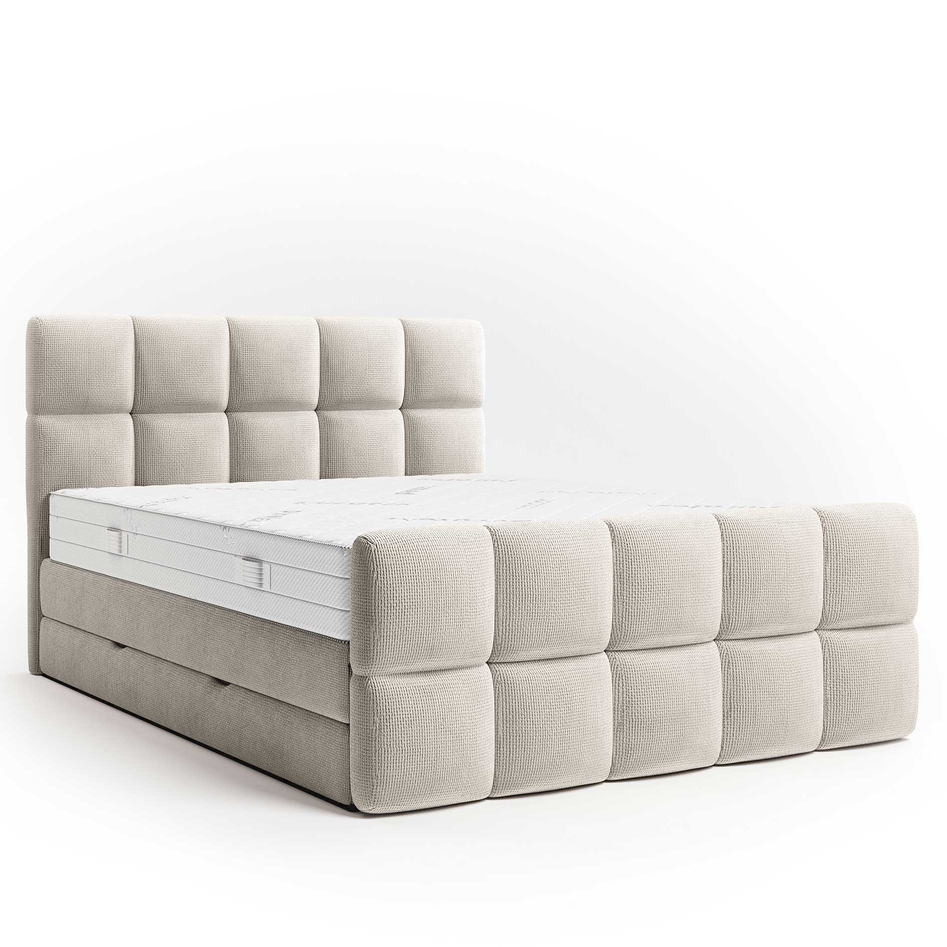 Boxspringbett - beige - H3 - Staukasten - 160x200 cm