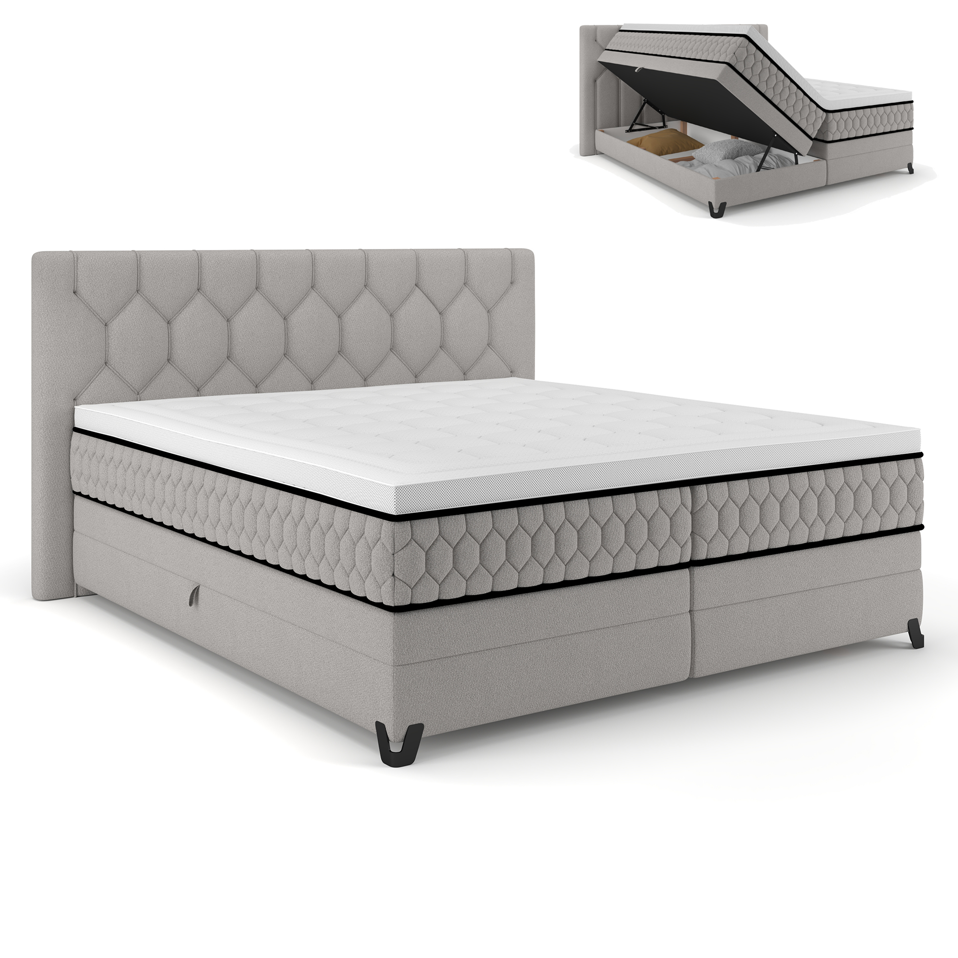 Boxspringbett - beige - mit Bettkasten - H2/H3 - 180x200 cm