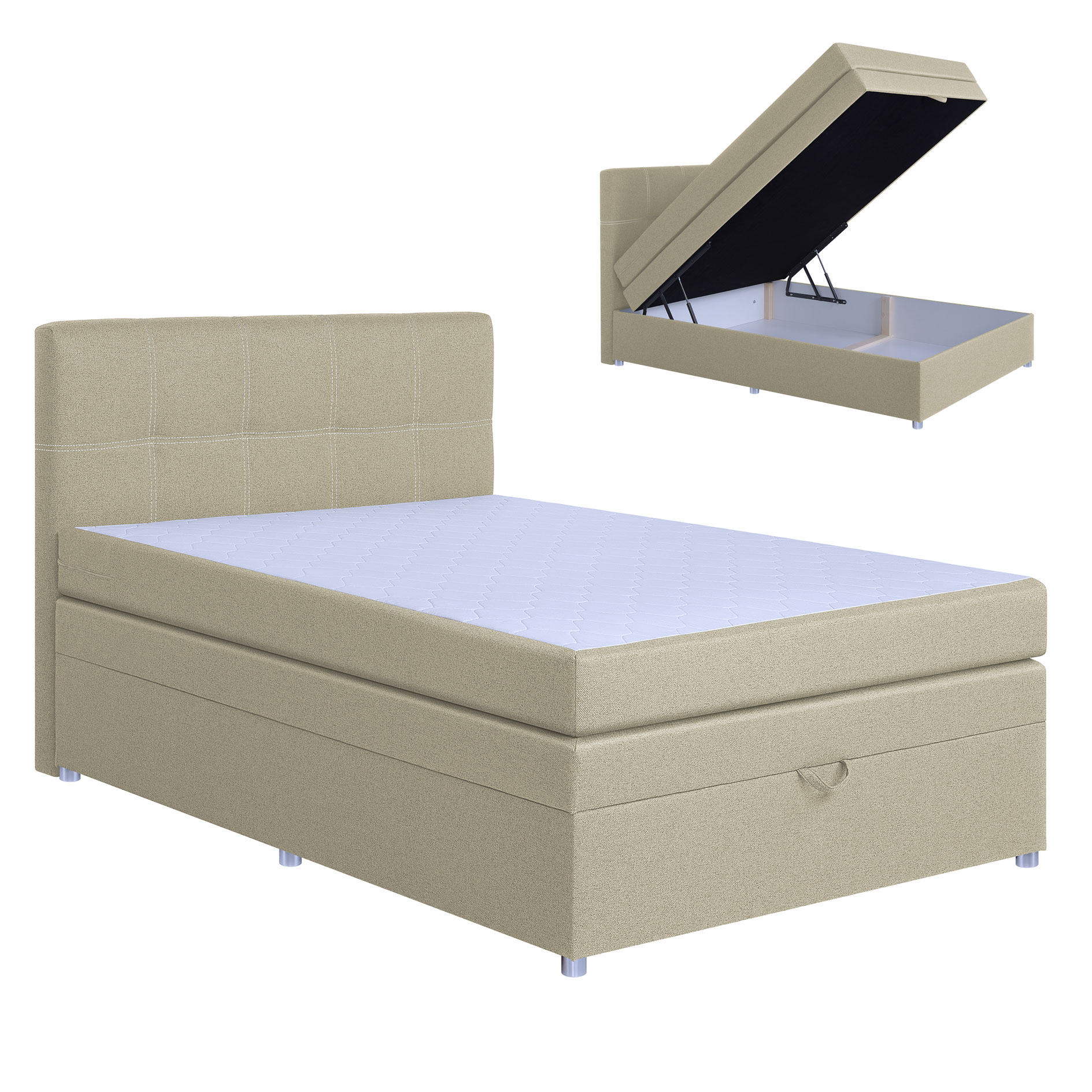 Boxspringbett - beige - mit Bettkasten - H3 - 140x200 cm