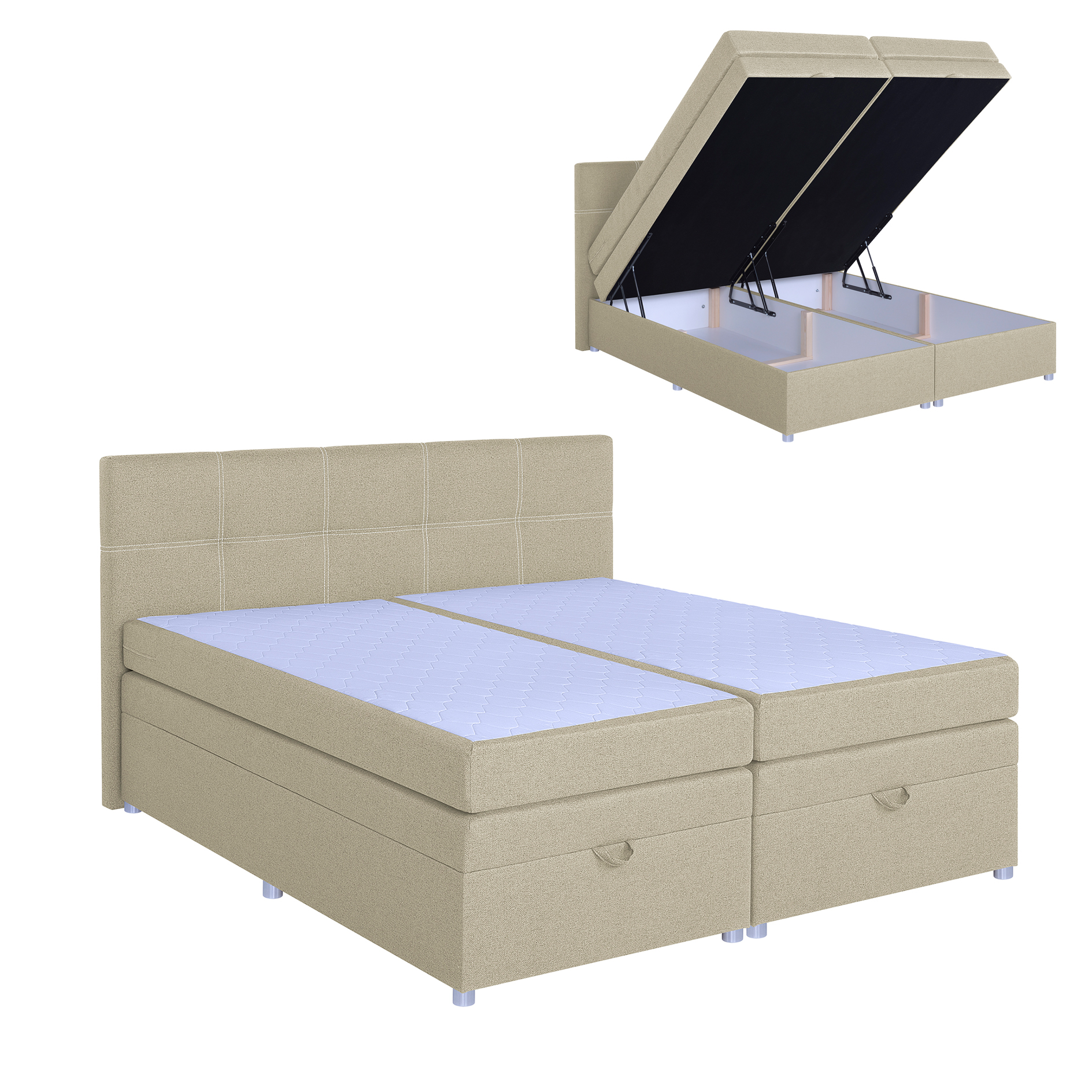 Boxspringbett - beige - mit Bettkasten - H3 - 180x200 cm