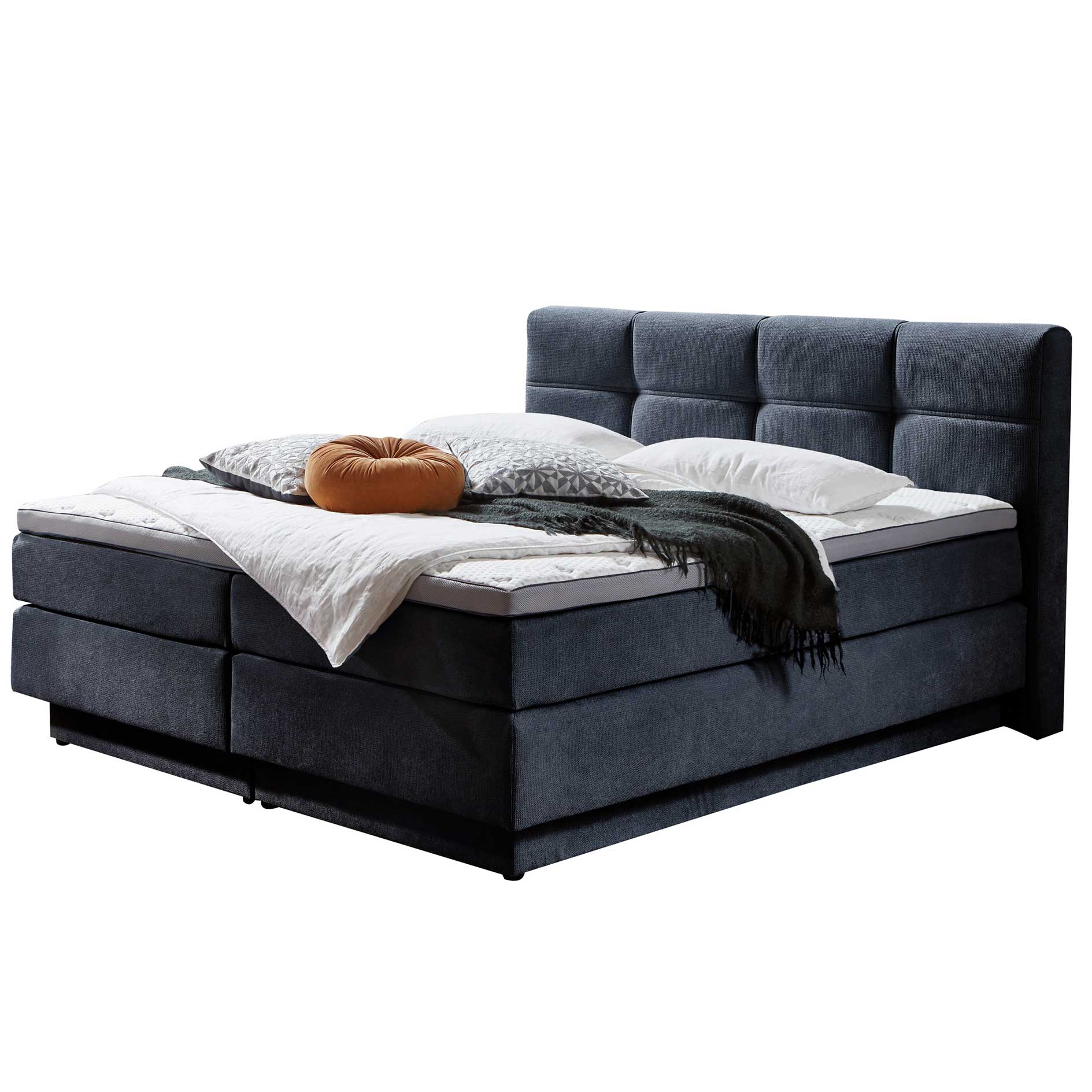 Boxspringbett - blau - H2/H3 - mit Bettkasten - 160x200 cm
