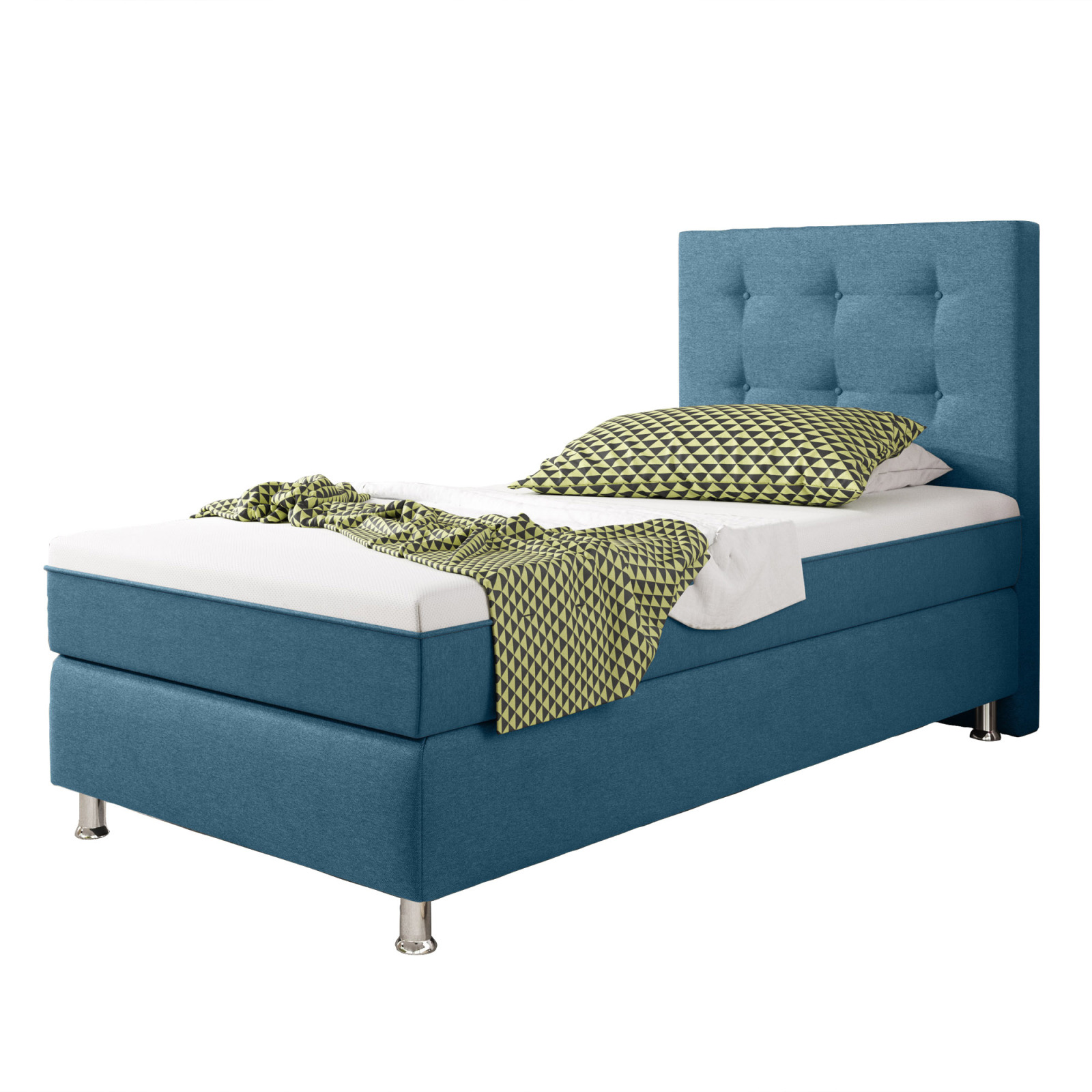 Boxspringbett - blau - H3 - 90x200 cm