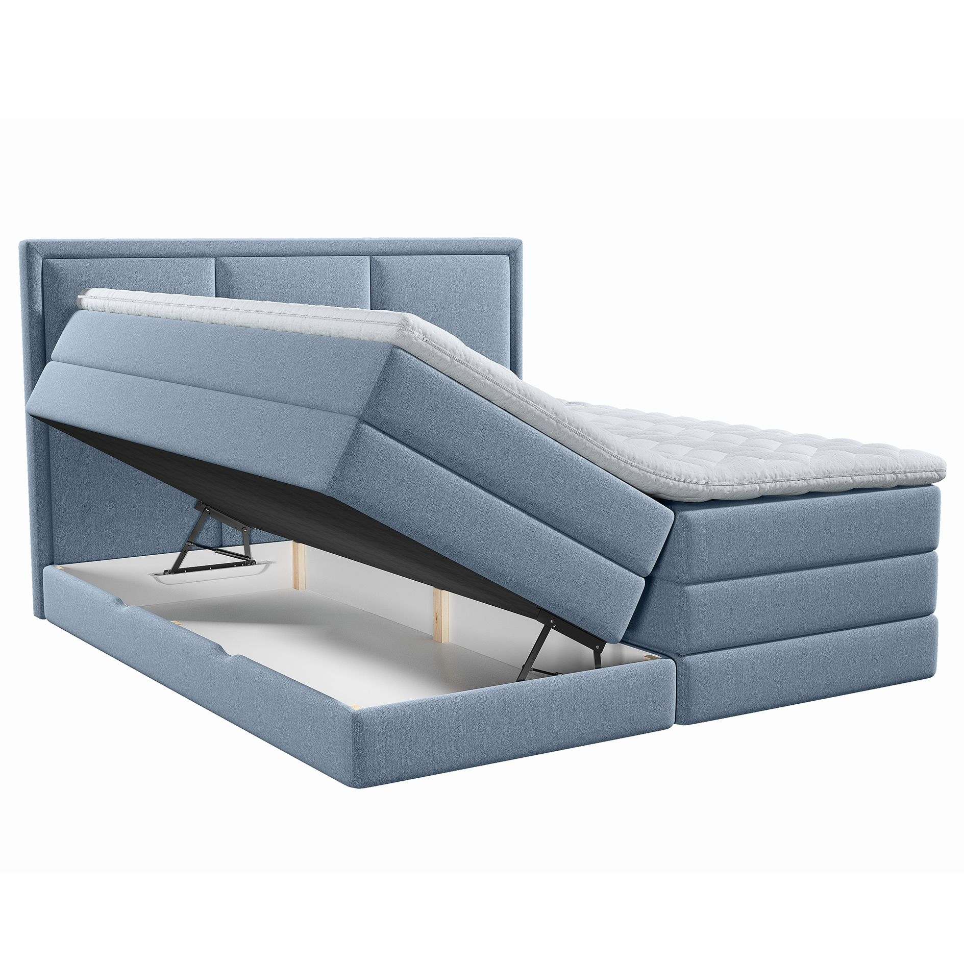 Boxspringbett - blau - H3/H4 - Bettkasten - inklusive Topper - 140 x 200 cm 