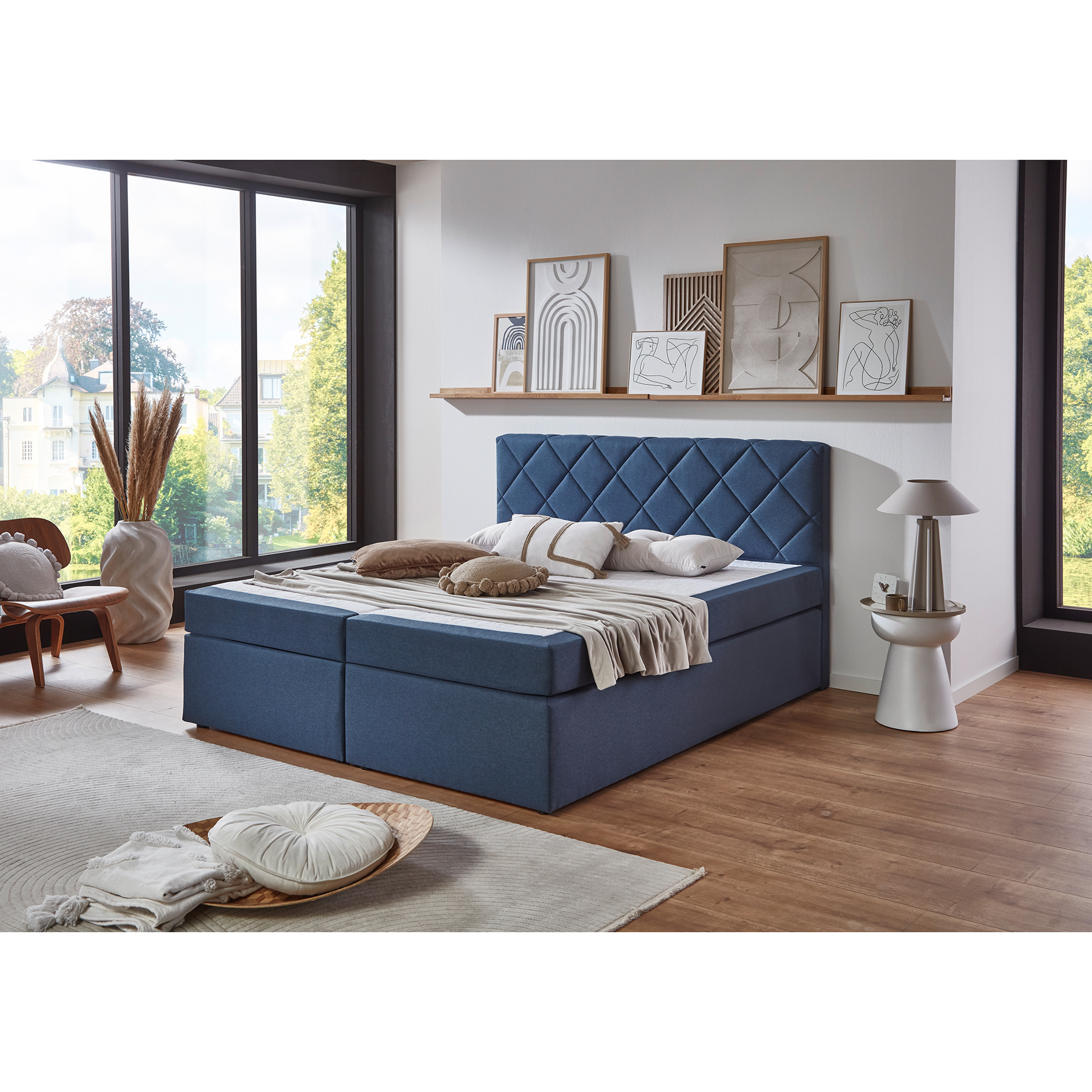 Boxspringbett - blau - Universalhärtegrad - 140x200 cm
