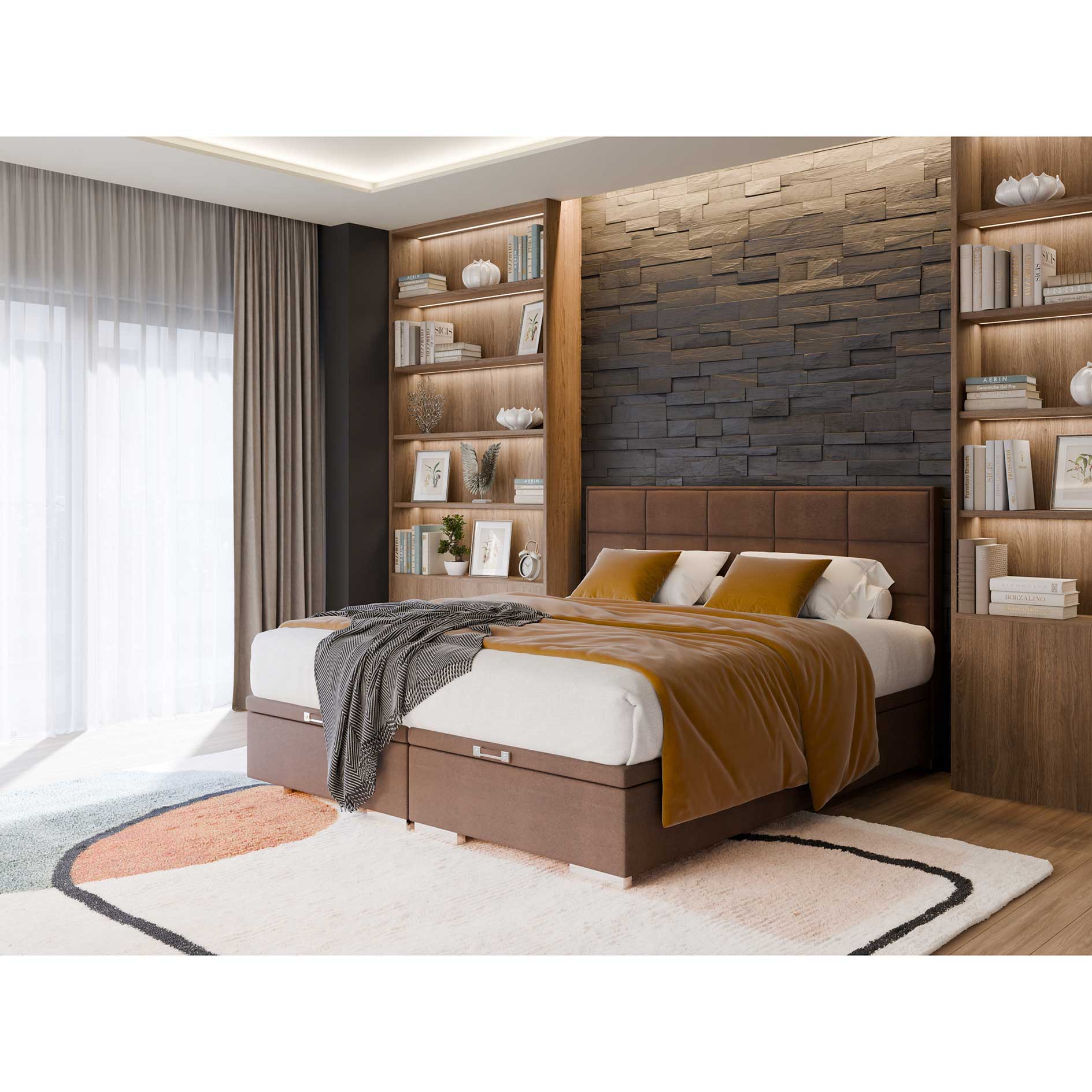 Boxspringbett - braun - H3 - mit Bettkasten - 160x200 cm