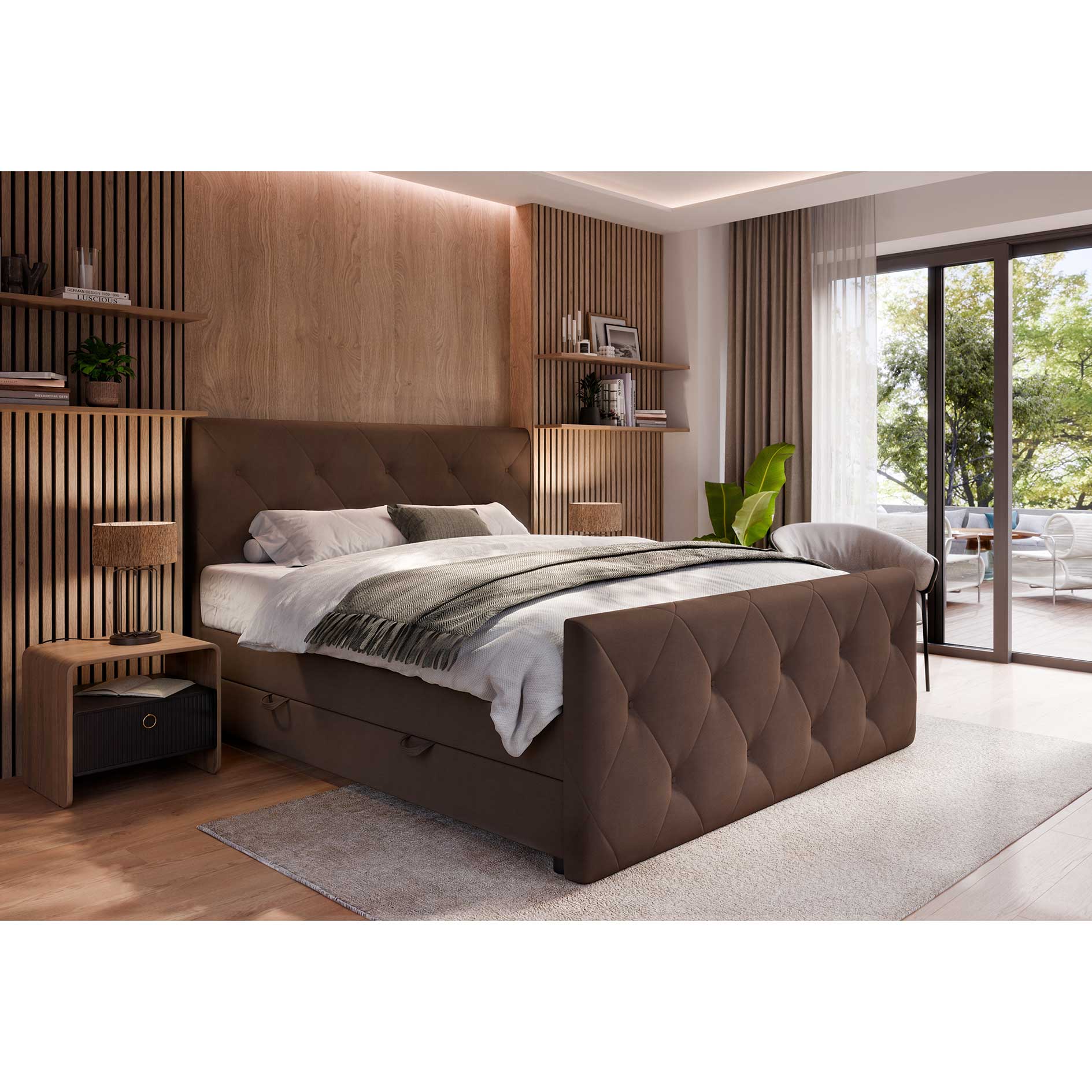 Boxspringbett - braun - H3 - mit Bettkasten - 180x200 cm