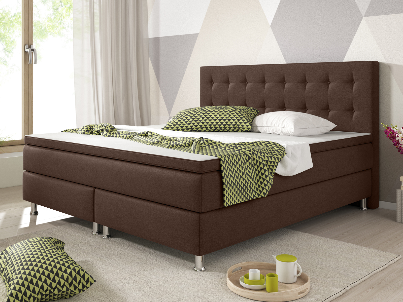 Boxspringbett - braun - mit Topper - H3 - 180x200 cm
