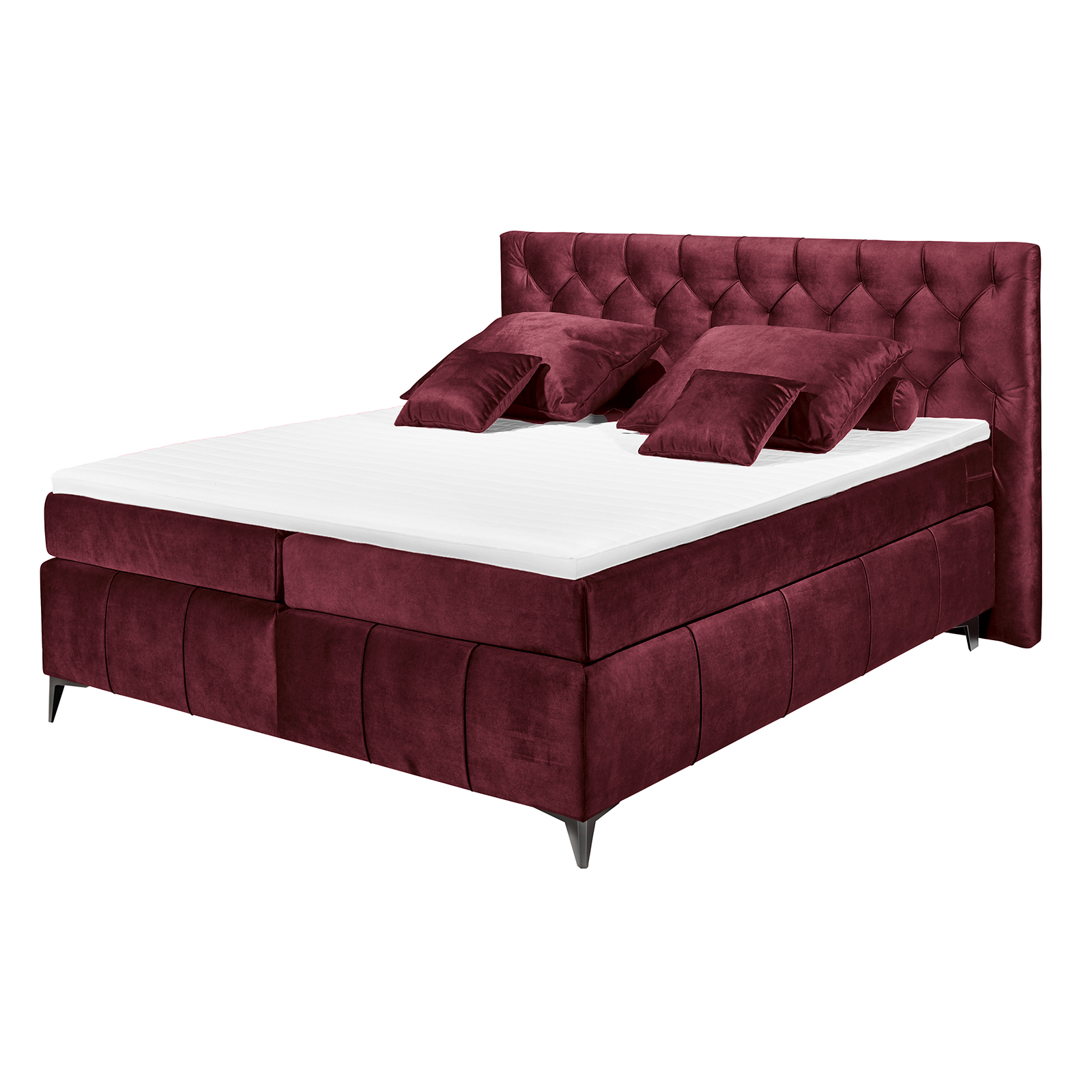  Boxspringbett - burgund - Tonnentaschenfederkern - H2 - 160x200 cm