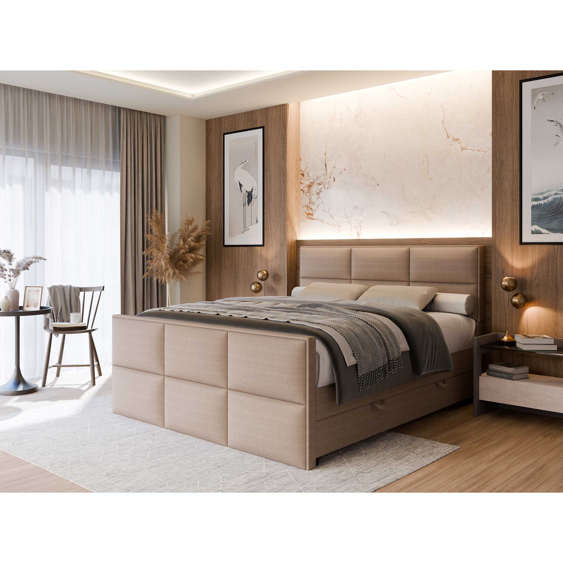 Boxspringbett - camel - Bettkasten - H3 - 180x200 cm