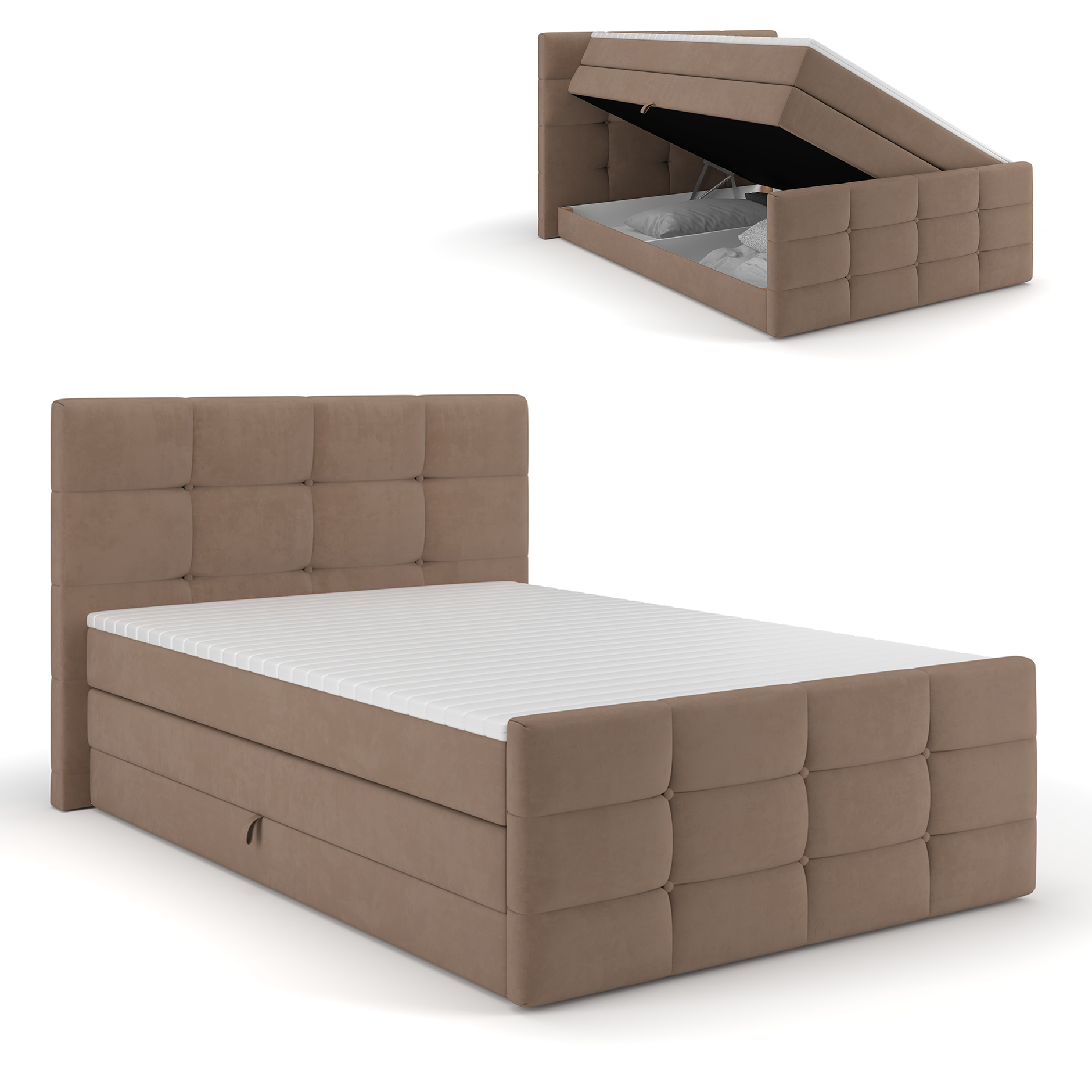 Boxspringbett - cappuccino - mit Bettkasten - H2 - 120x200 cm