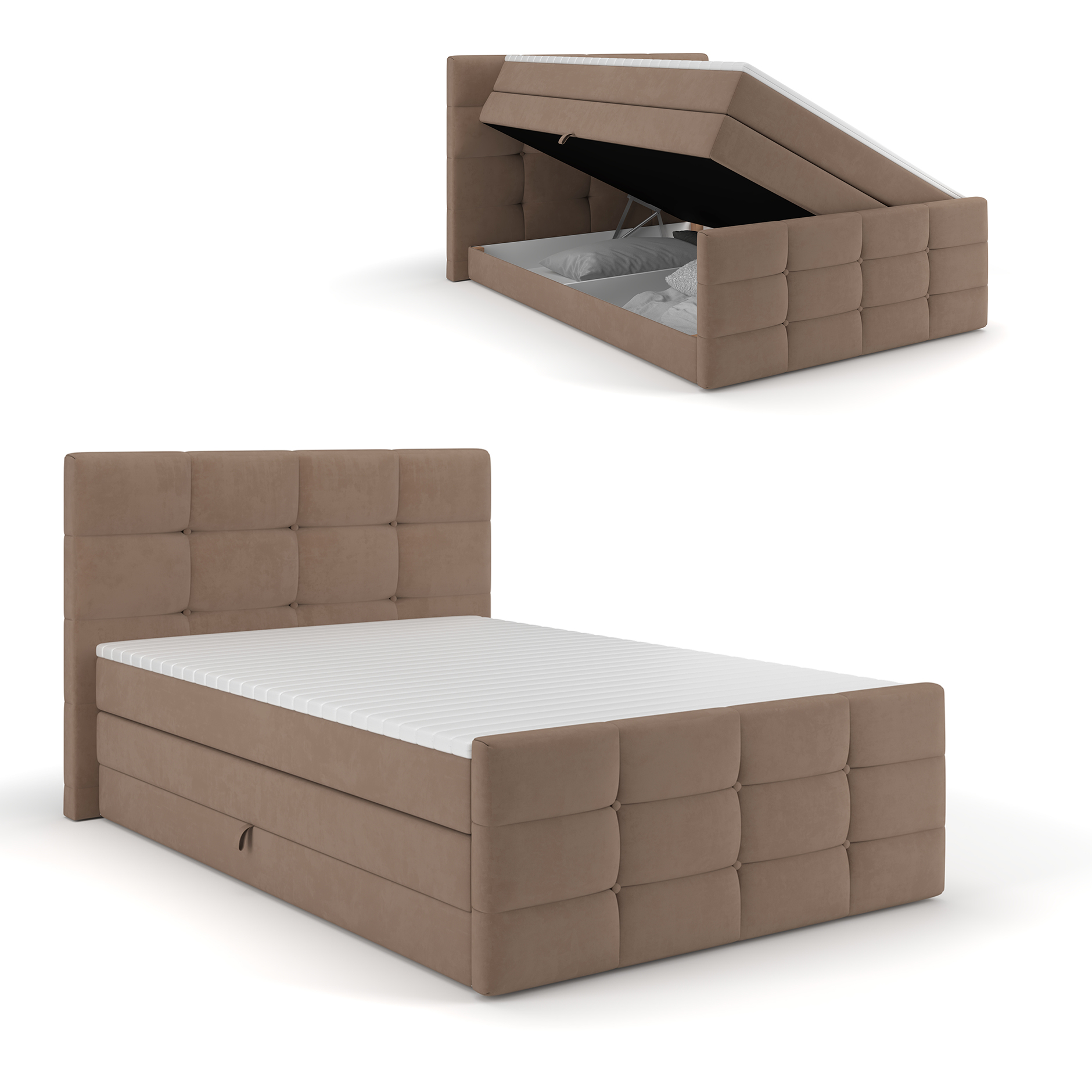 Boxspringbett - cappuccino - mit Bettkasten - H2 - 140x200 cm