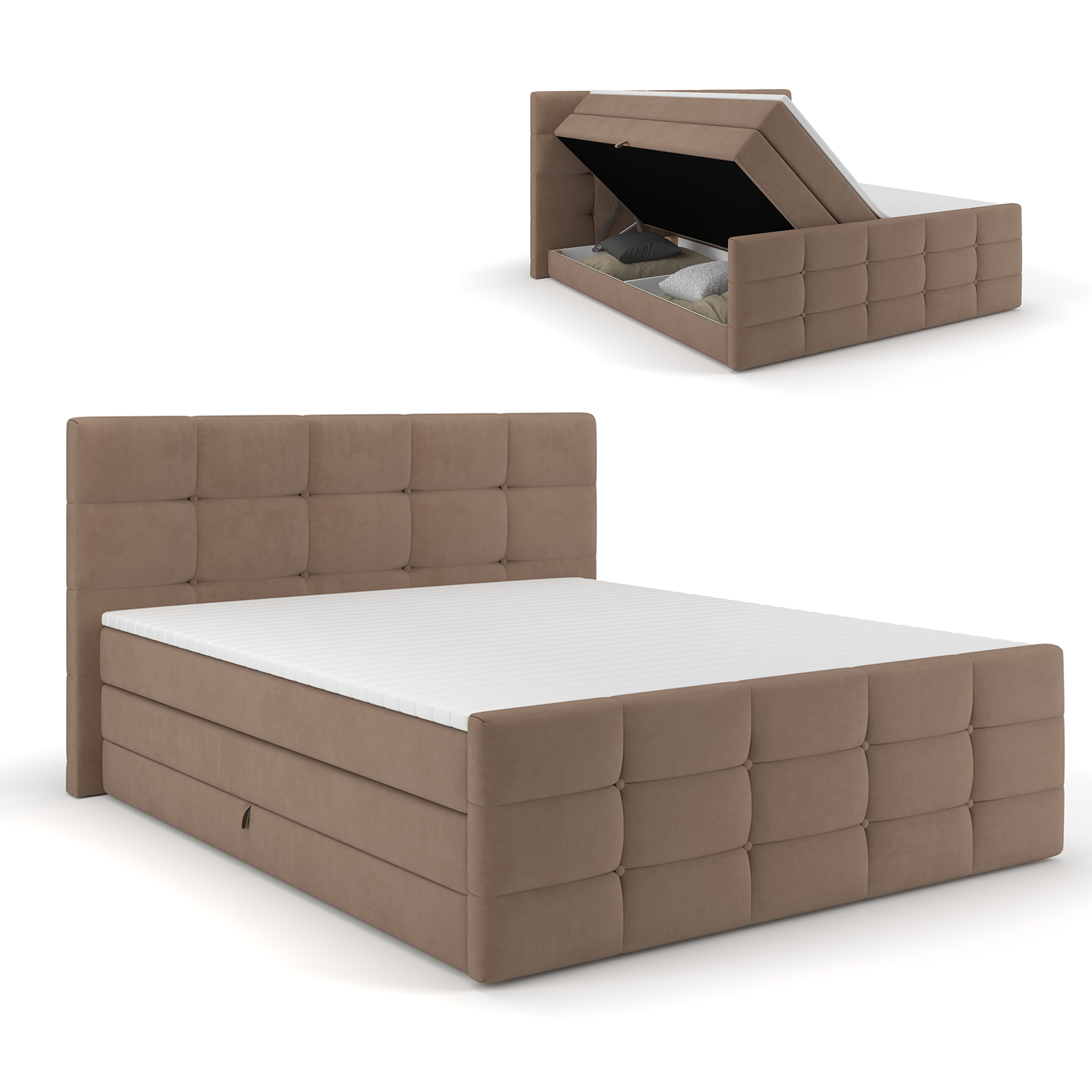 Boxspringbett - cappuccino - mit Bettkasten - H2/H3 - 160x200 cm